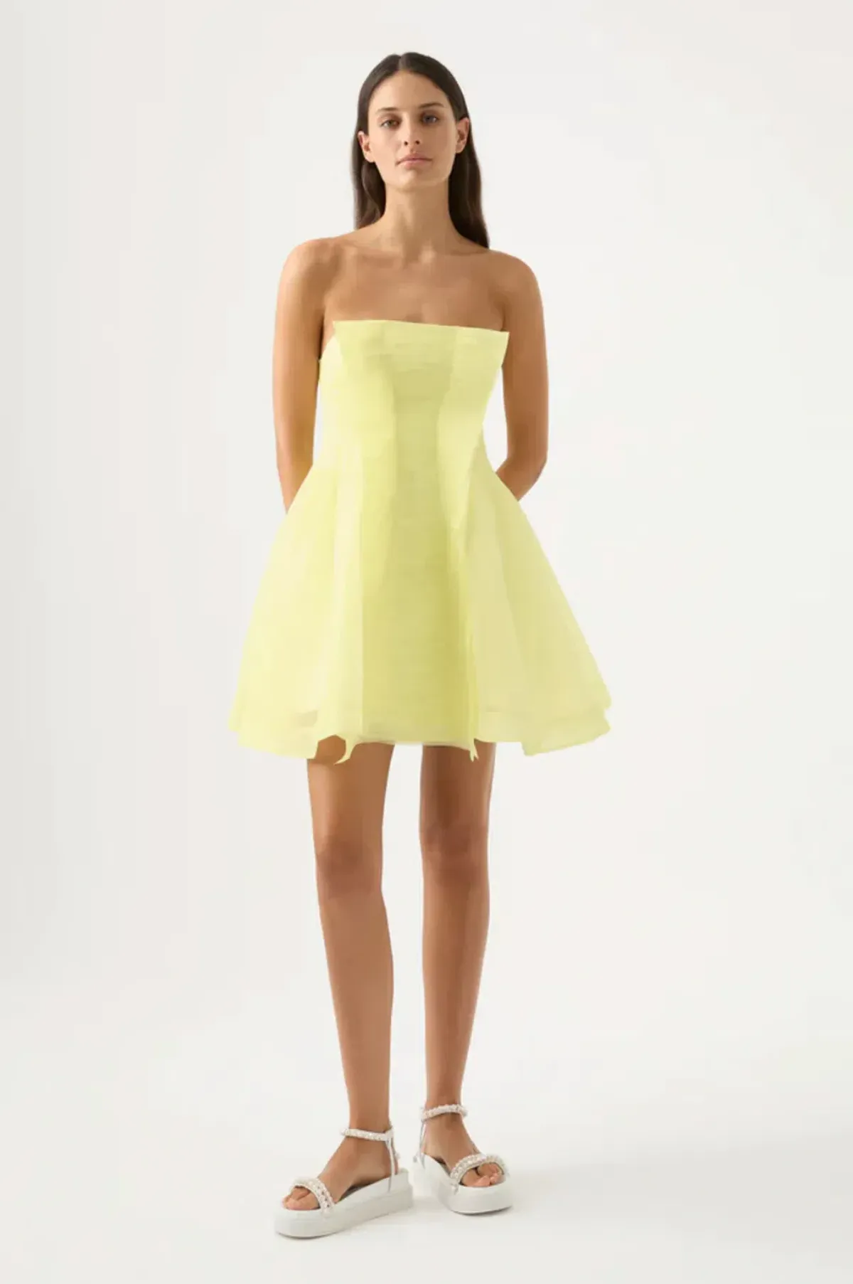 Aje Astrid Strapless Mini Dress Yellow Size 8 / S for rent on The Volte - main image