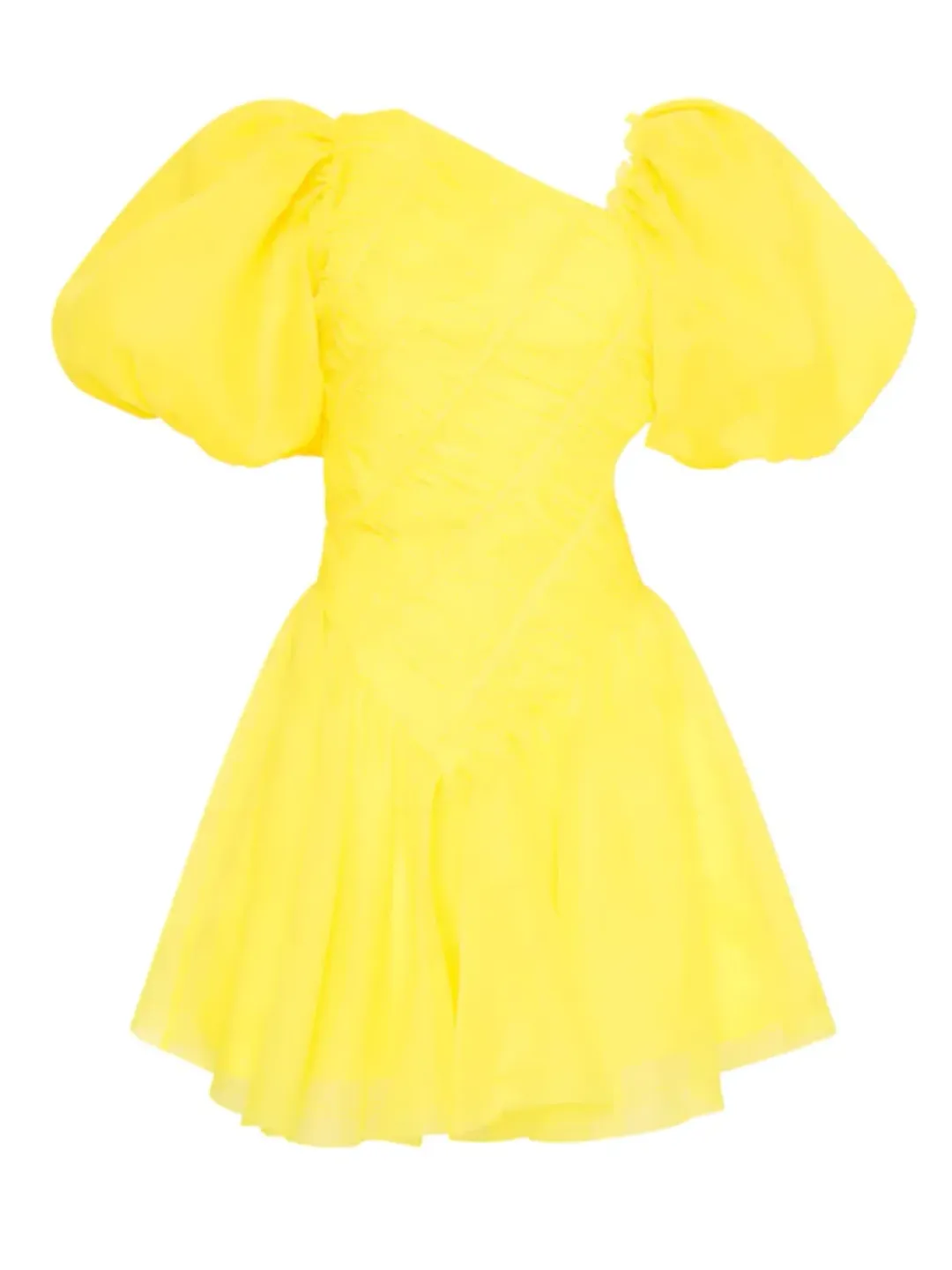 Aje Dawn Ruched Mini Dress Yellow Size 6 / XS for rent on The Volte - main image