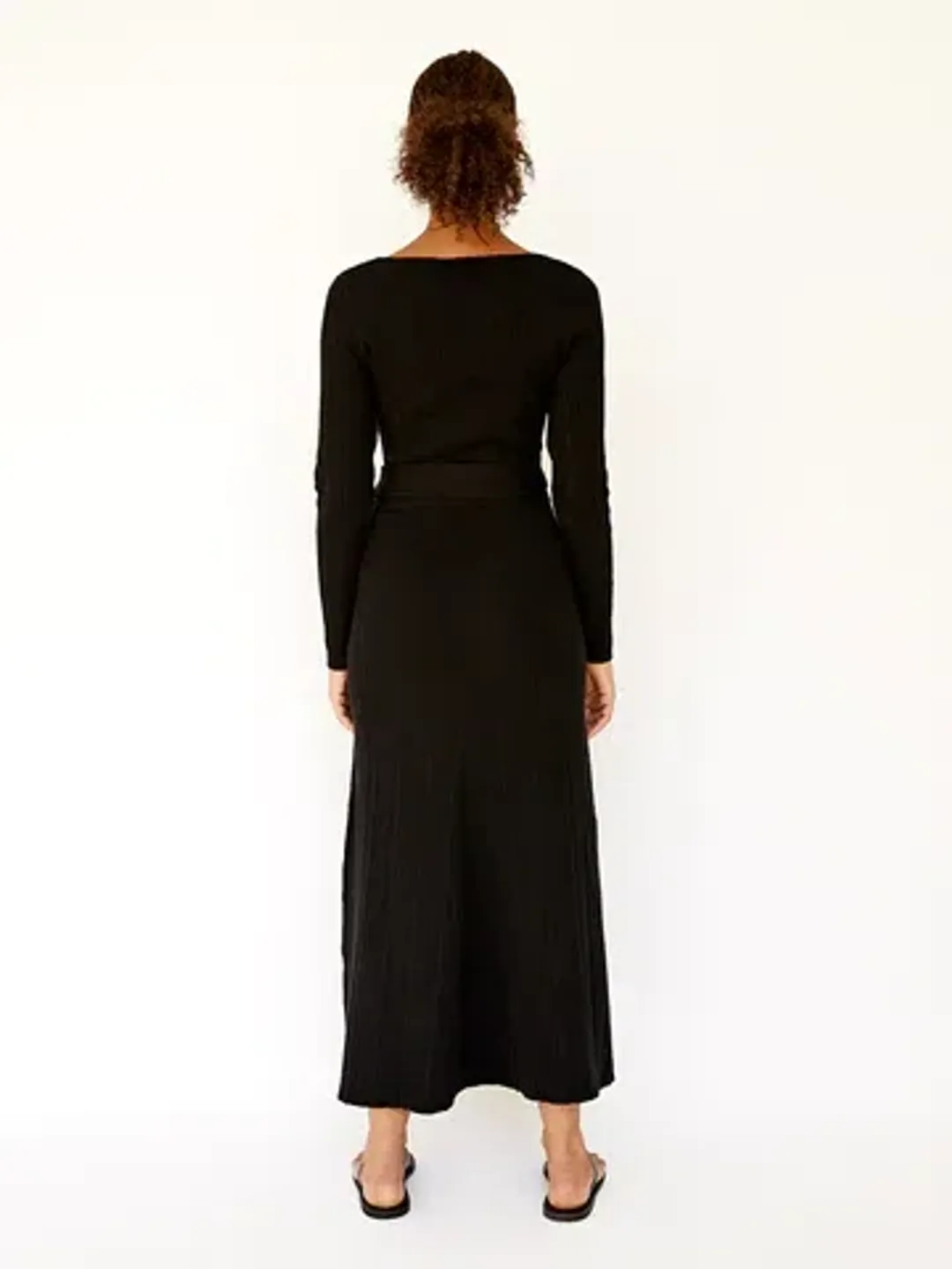Anna Quan Jacquelin Ribbed Long Sleeve Midi Dress in Black / Raven Size 6 for rent on The Volte - main image