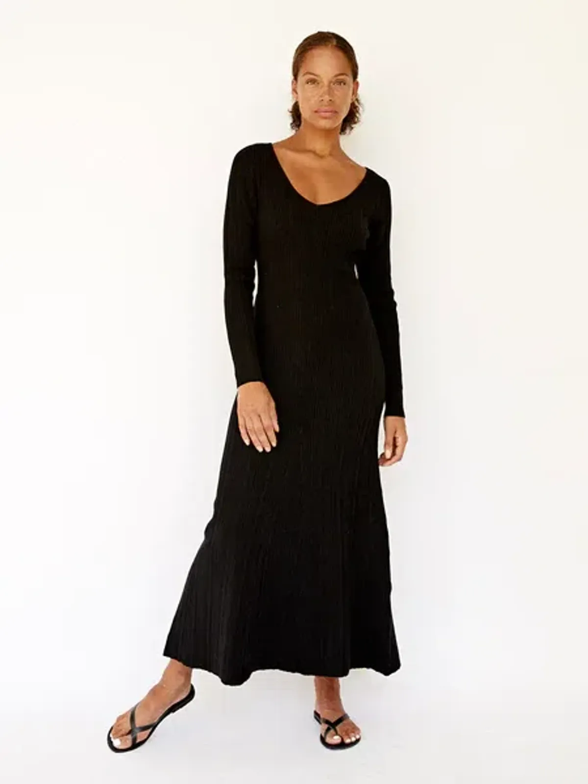 Anna Quan Jacquelin Ribbed Long Sleeve Midi Dress in Black / Raven Size 6 - Image 1