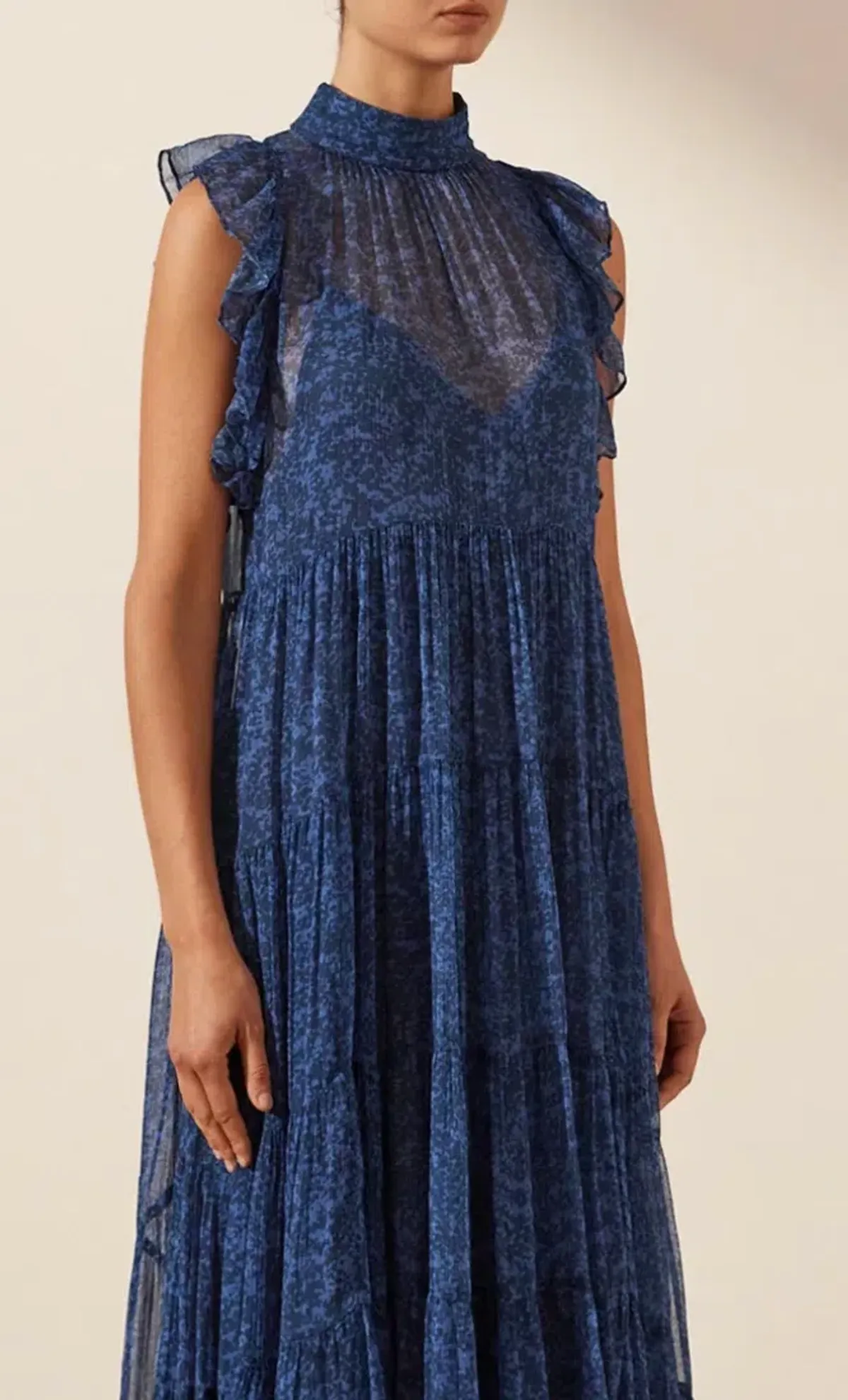 Shona Joy Saldanha High Neck Tiered Maxi Dress Blue Size 10 / M - Image 4