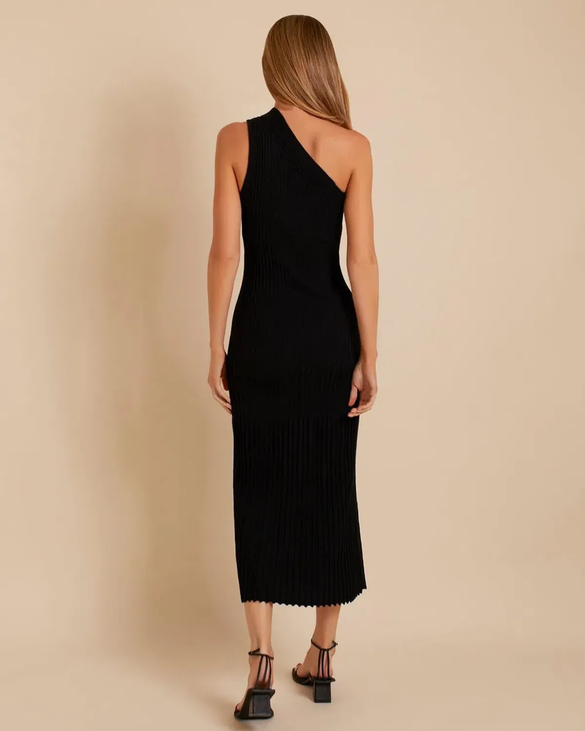 Minimia Esentiales Britta One Shoulder Knitted Midi Dress Black Size 8  - Image 2