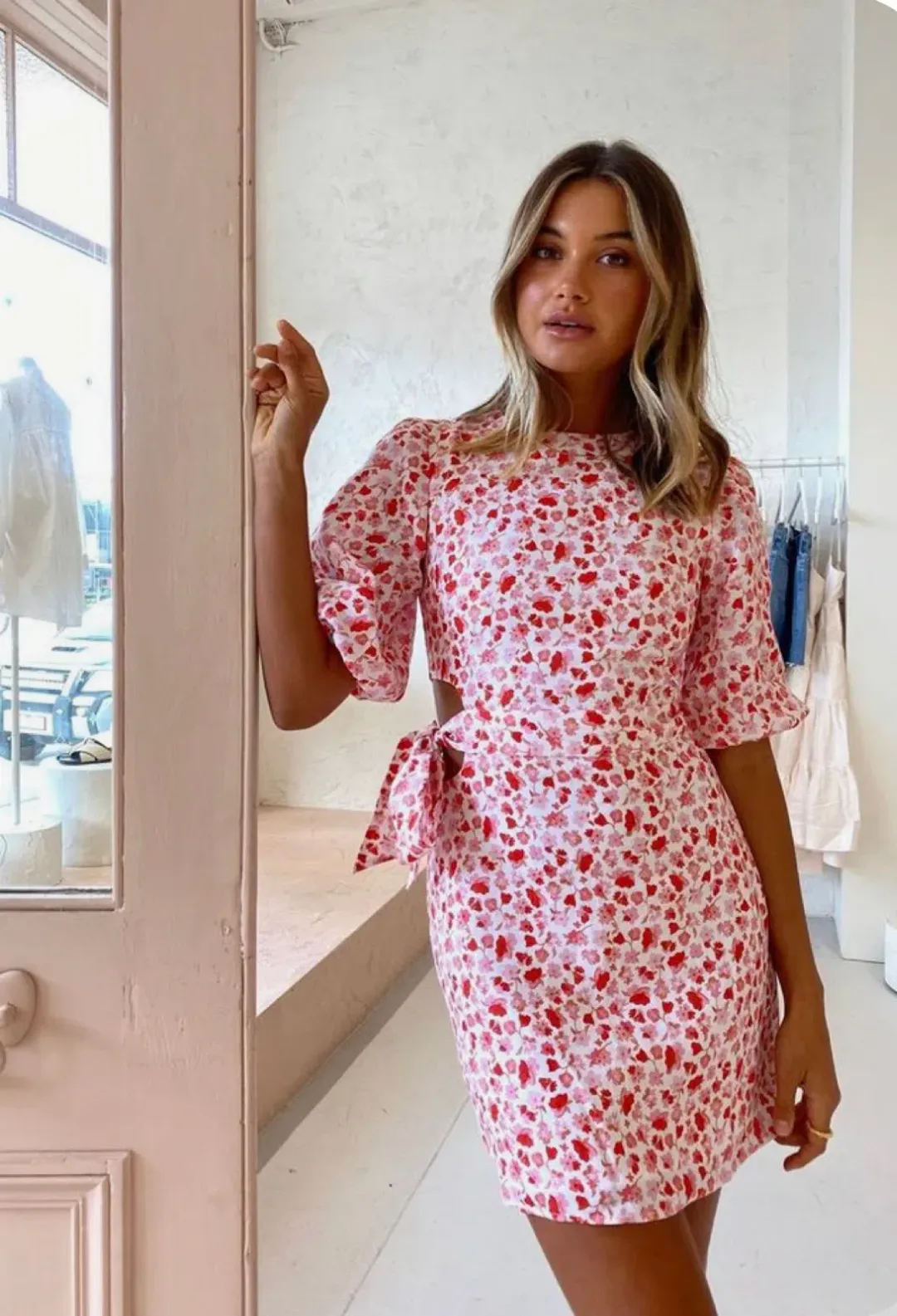 By Nicola Two Hearts Mini Dress in Festive Floral Size 8 for rent on The Volte - main image