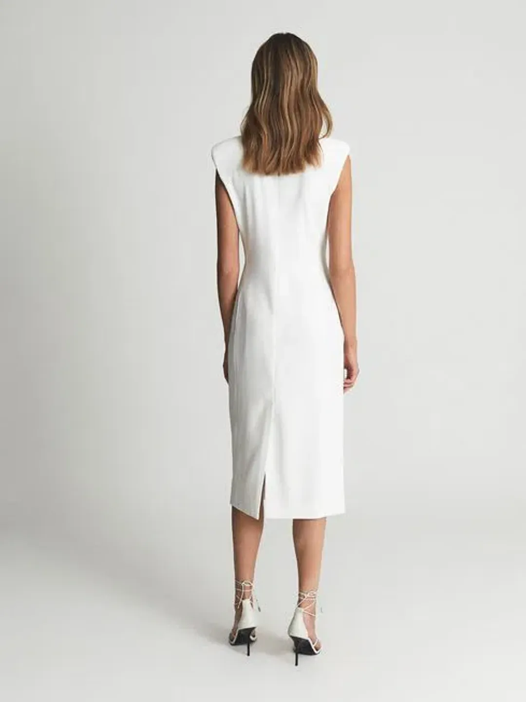 Reiss Cecile Tuxedo Midi Dress White Size AU 8 for rent on The Volte - main image