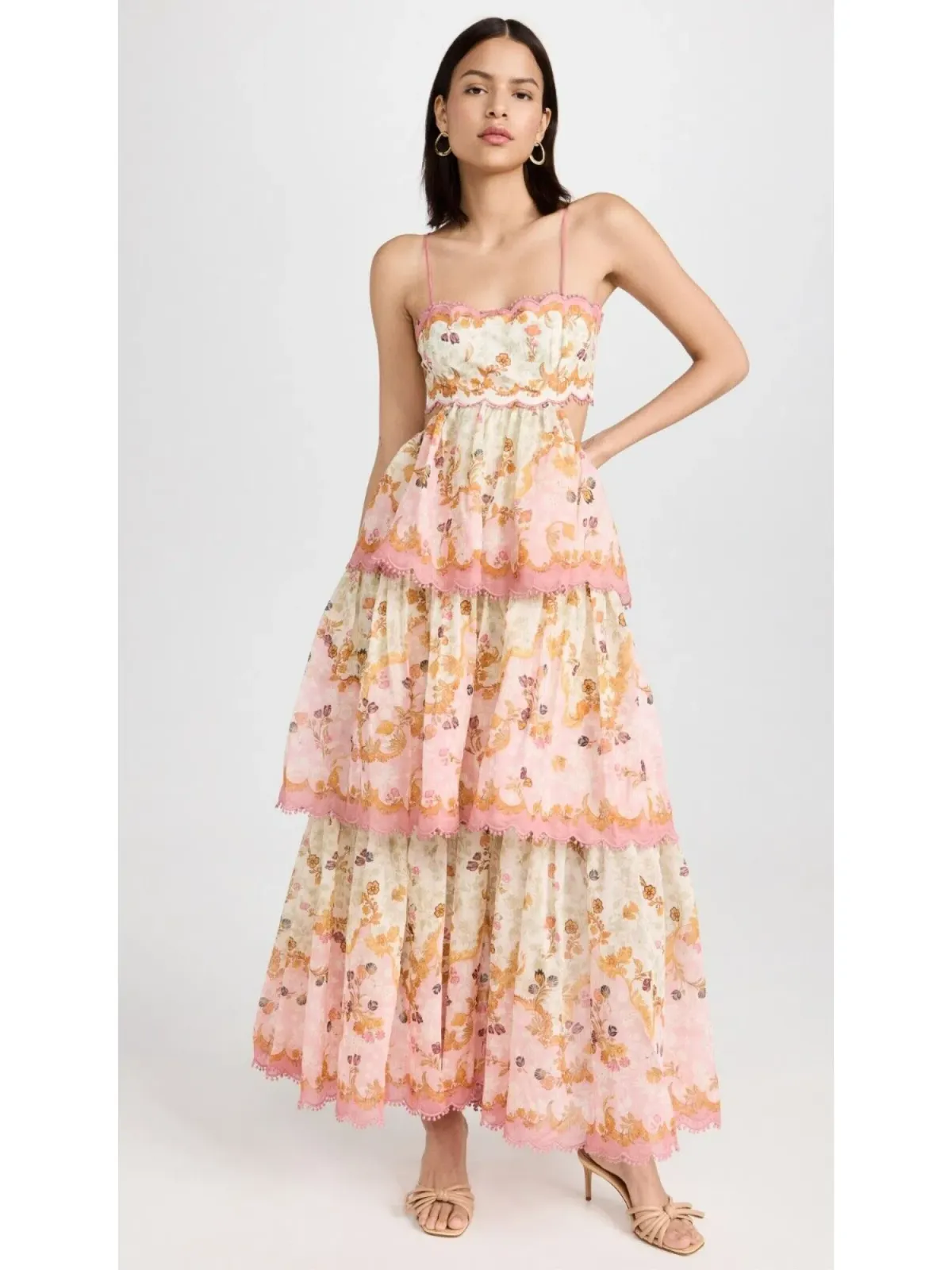 Zimmermann Laurel Frill Midi Dress Pink Green Floral Size 0 / AU 6 - Image 1