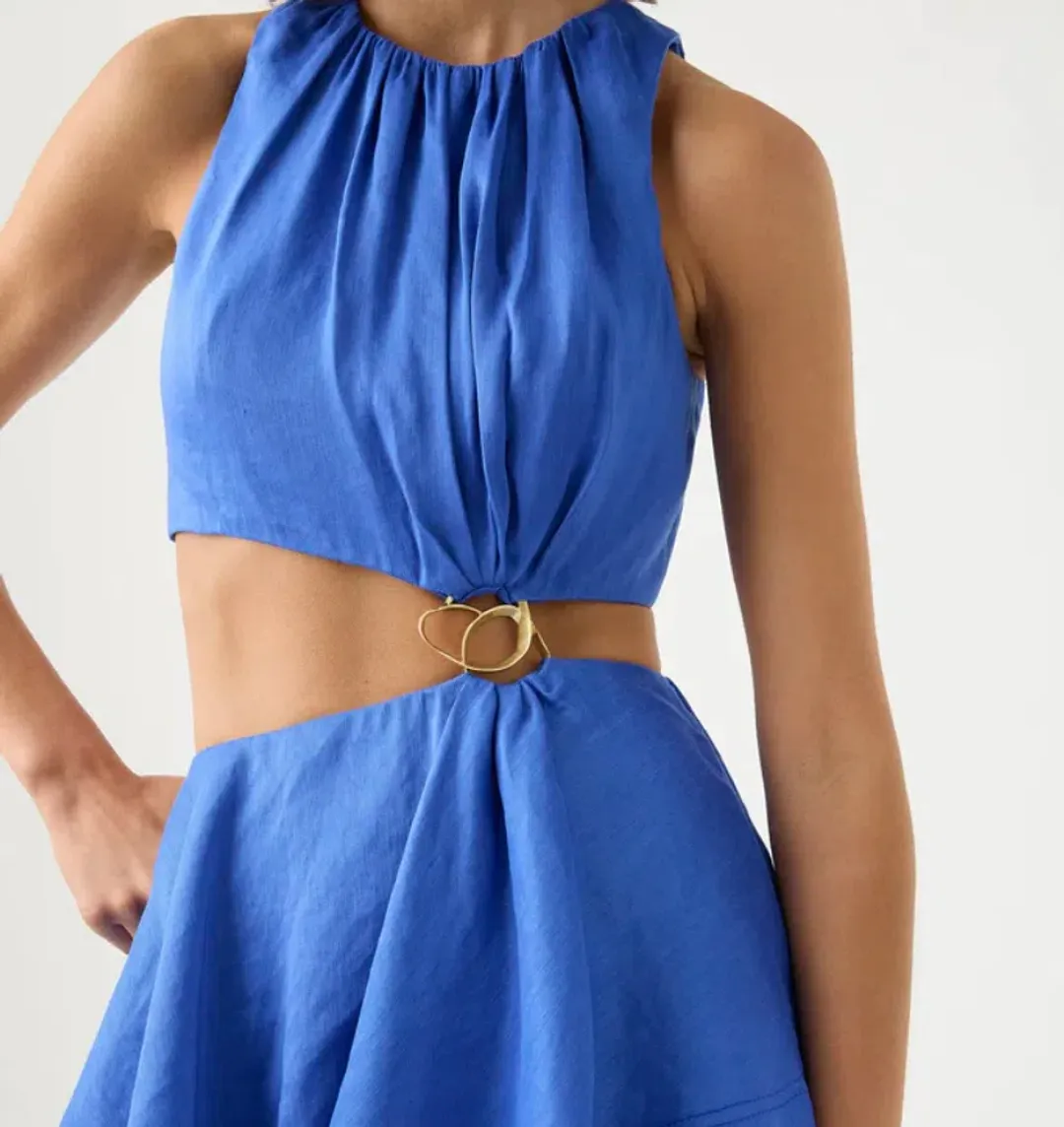 Aje Wave Cut Out Ring Midi Dress Marine Blue Size 6 / XS for rent on The Volte - main image