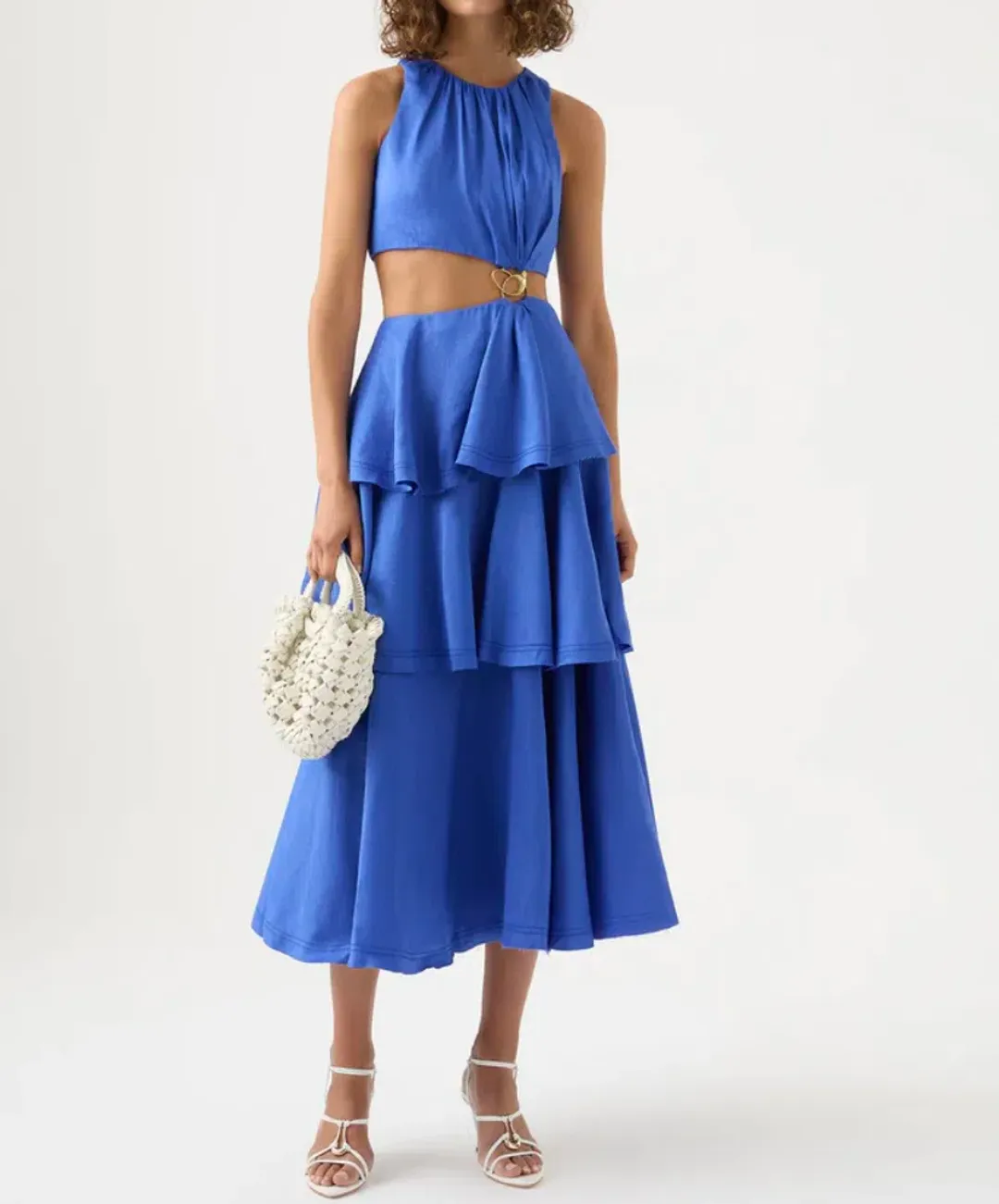 Aje Wave Cut Out Ring Midi Dress Marine Blue Size 12 / L for rent on The Volte - main image