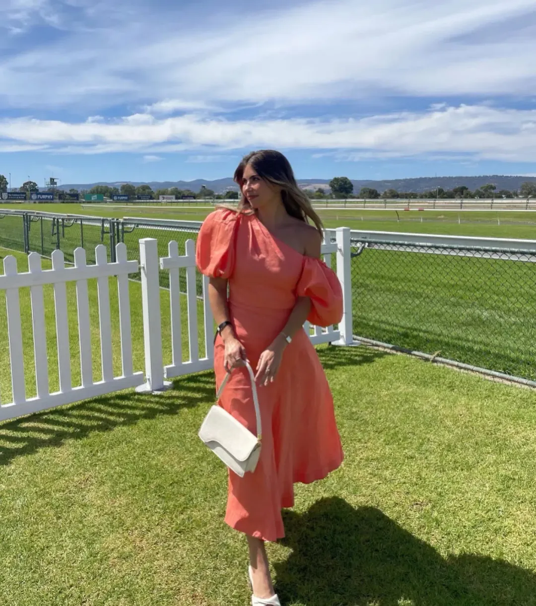 Aje Maia Midi Dress Coral Size 10 / M for rent on The Volte - main image