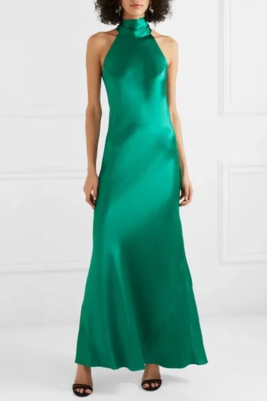Galvan London Sienna Silk Satin Halter Neck Gown Emerald Green Size 8 for rent on The Volte - main image
