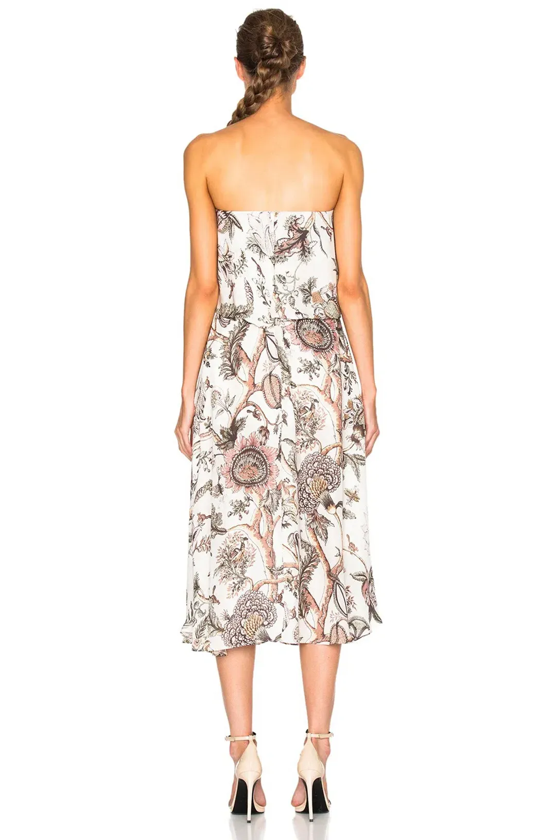 Zimmermann Karmic Flounce Strapless Cocktail Midi Dress Indienne Floral Print Size 6 for rent on The Volte - main image