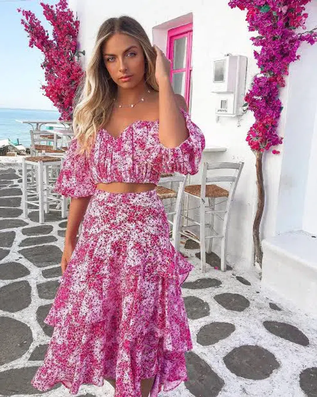 Sheike Ditsy Floral Top And Skirt Pink Set Size AU 10 for rent on The Volte - main image