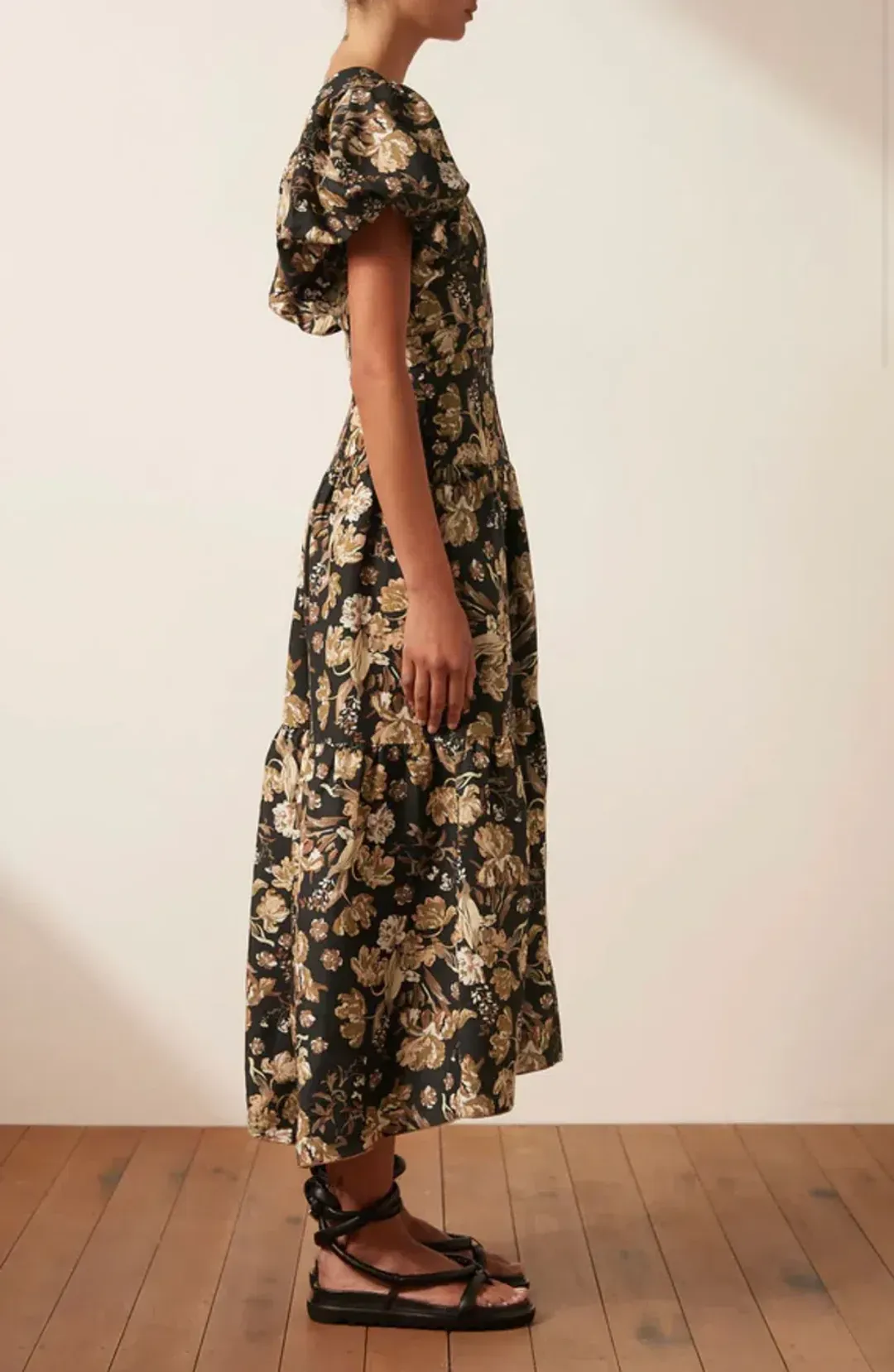 Shona Joy Palermo Plunged Short Sleeve Midi Dress Black Size AU 16 for rent on The Volte - main image