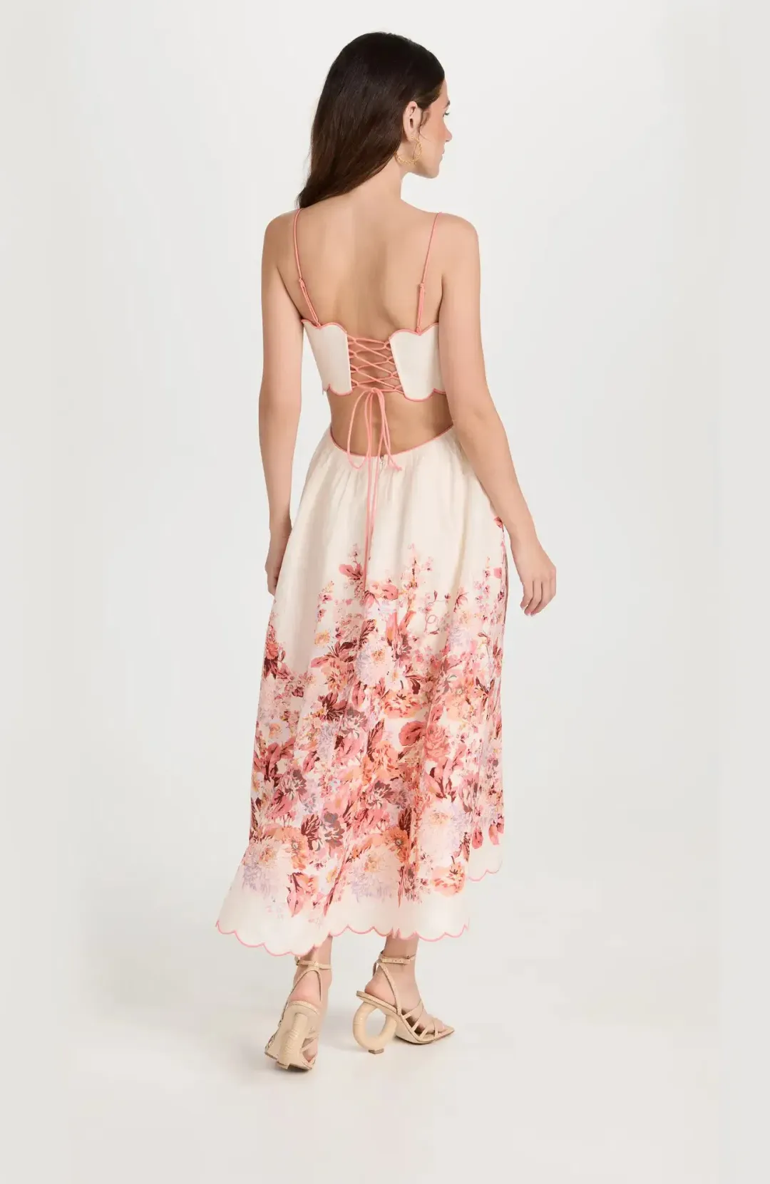 Zimmermann The Devi Scallop Midi Dress in Cream Floral Size 1 / Au 10 for rent on The Volte - main image