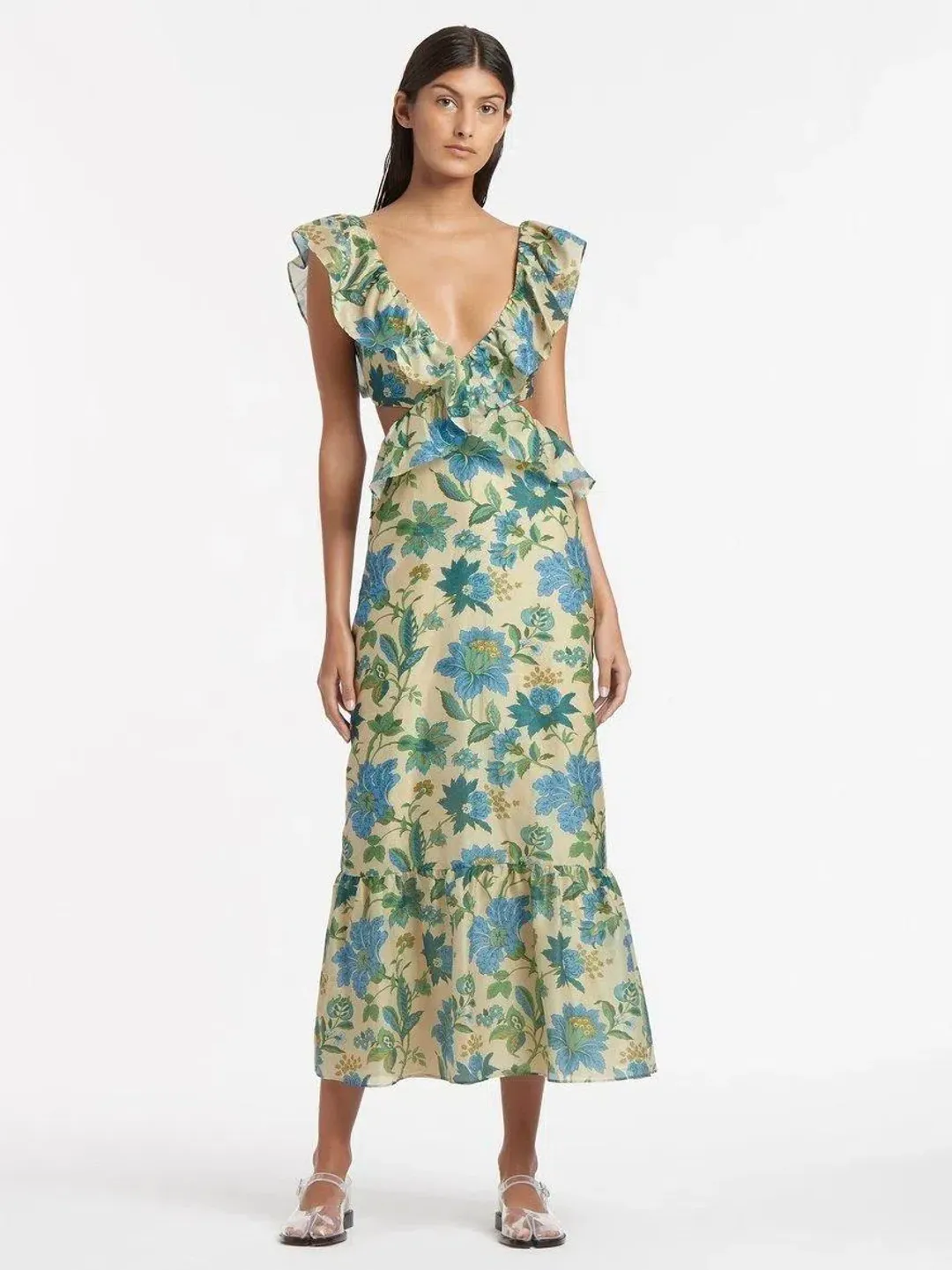 Sir the Label Celia Frill Midi Dress in Marguerite Size 3 / AU 12 for rent on The Volte - main image