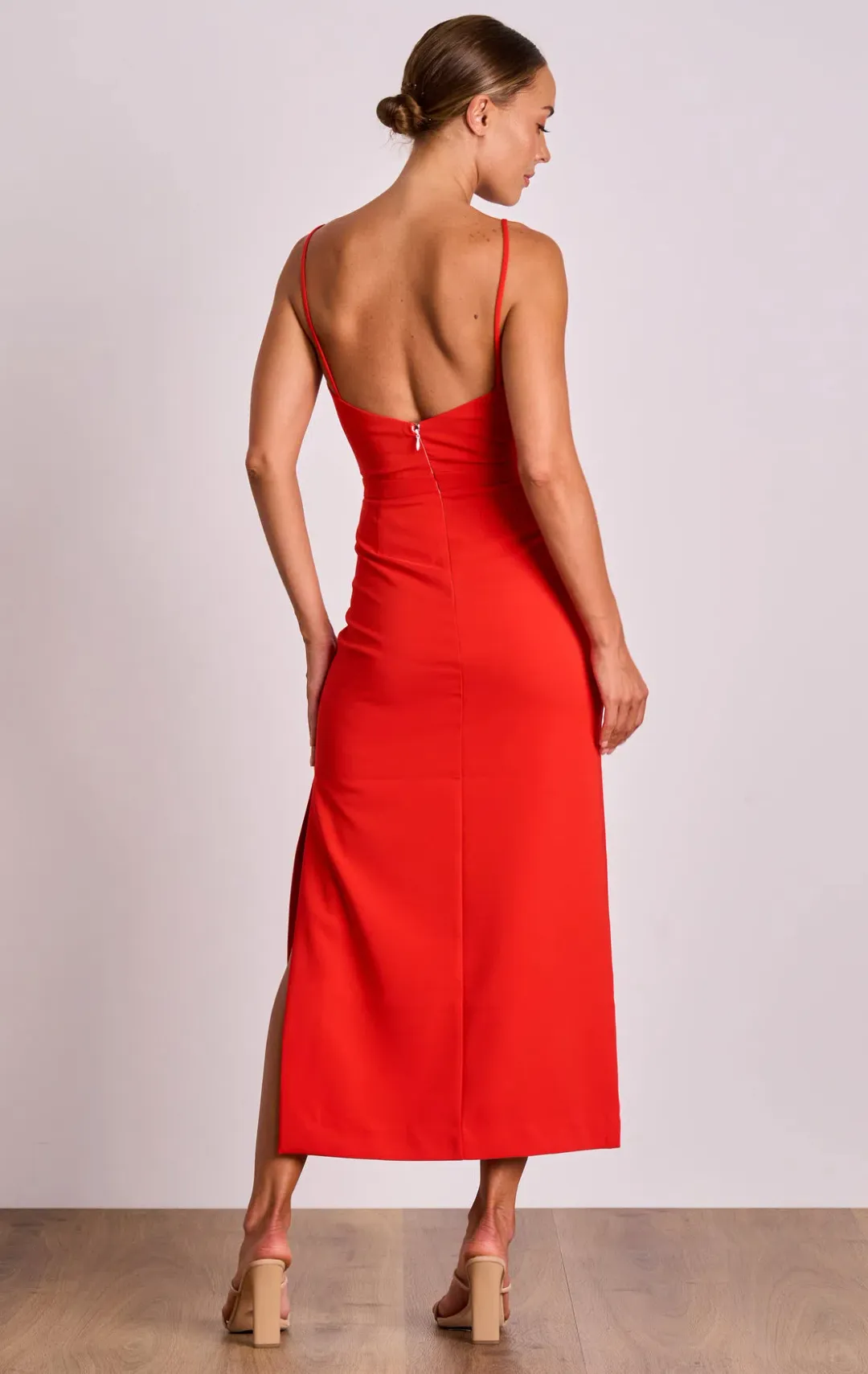 Pasduchas Emerson Column Midi Dress in Red Poppy Size 10 for rent on The Volte - main image