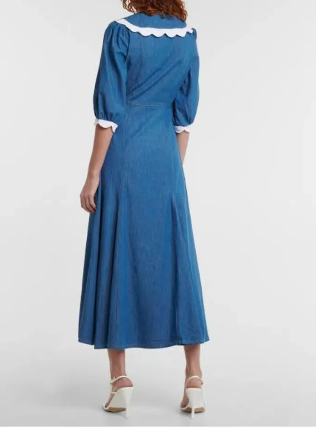 Rixo Ellen Denim Tulip-embroidered Dress Blue Size 6  - Image 2