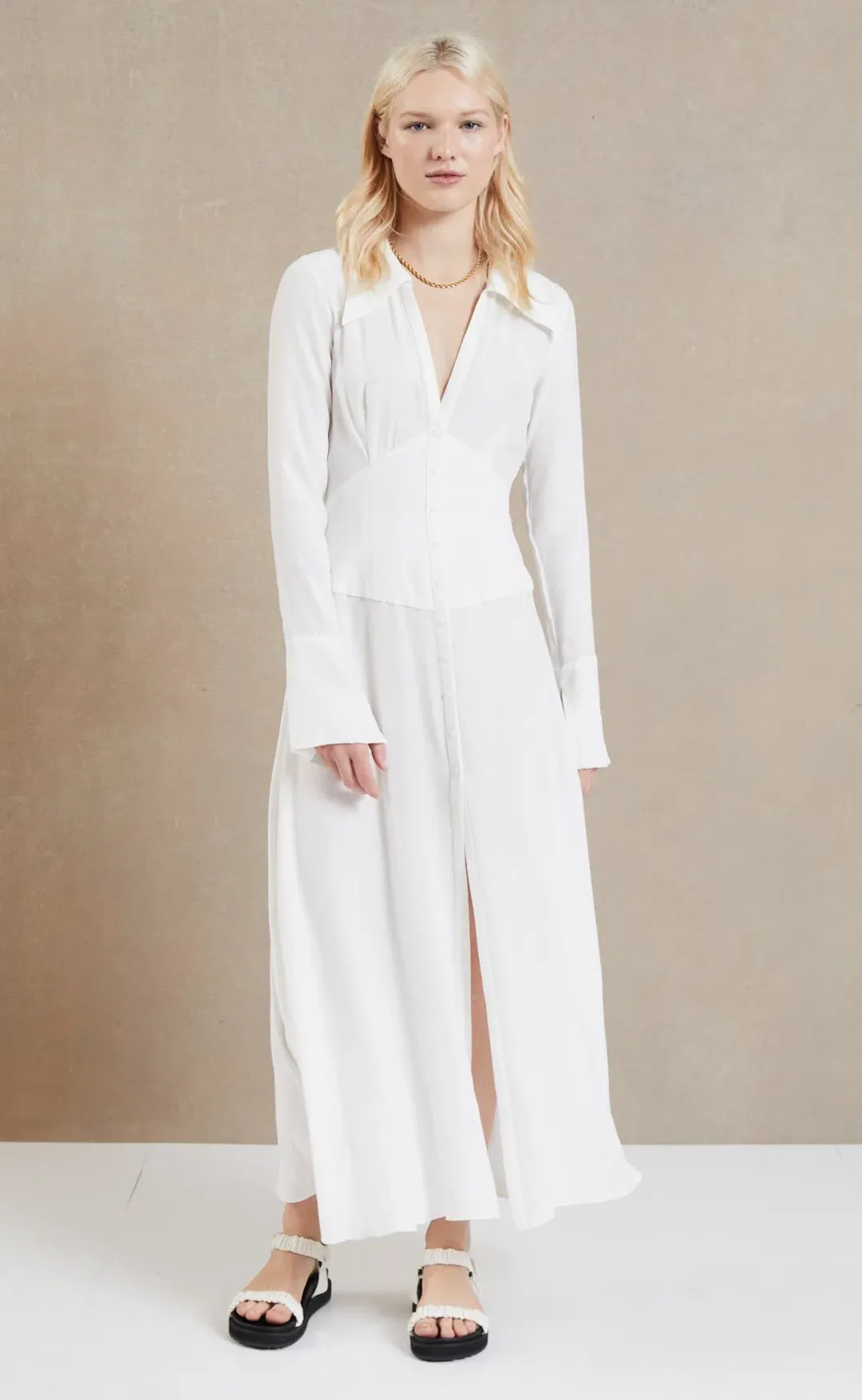 Bec & Bridge Raye Long Sleeve Maxi Dress Ivory Size 12  for rent on The Volte - main image