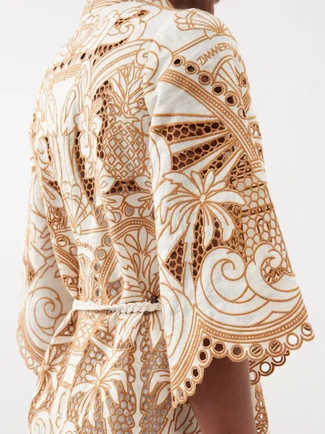 Zimmermann Ginger Embroidered Shirt Dress Ivory/Tan Size 0P/Au 6 for rent on The Volte - main image