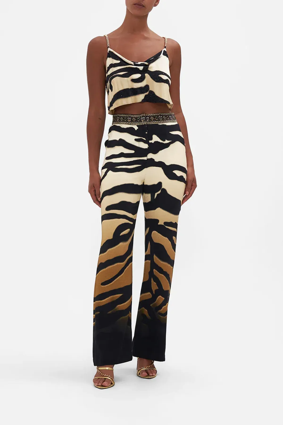 Camilla Full Length Flared Pant Tame My Tiger Print Size L / AU 14 - Image 1