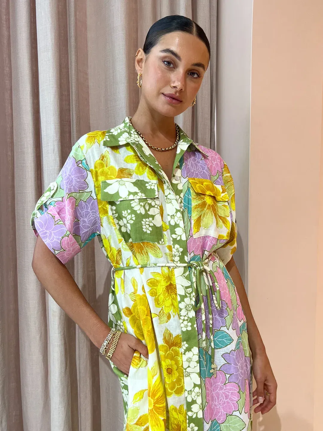 Alemais Elora Patchwork Shirtdress Multi Floral Size 6 for rent on The Volte - main image