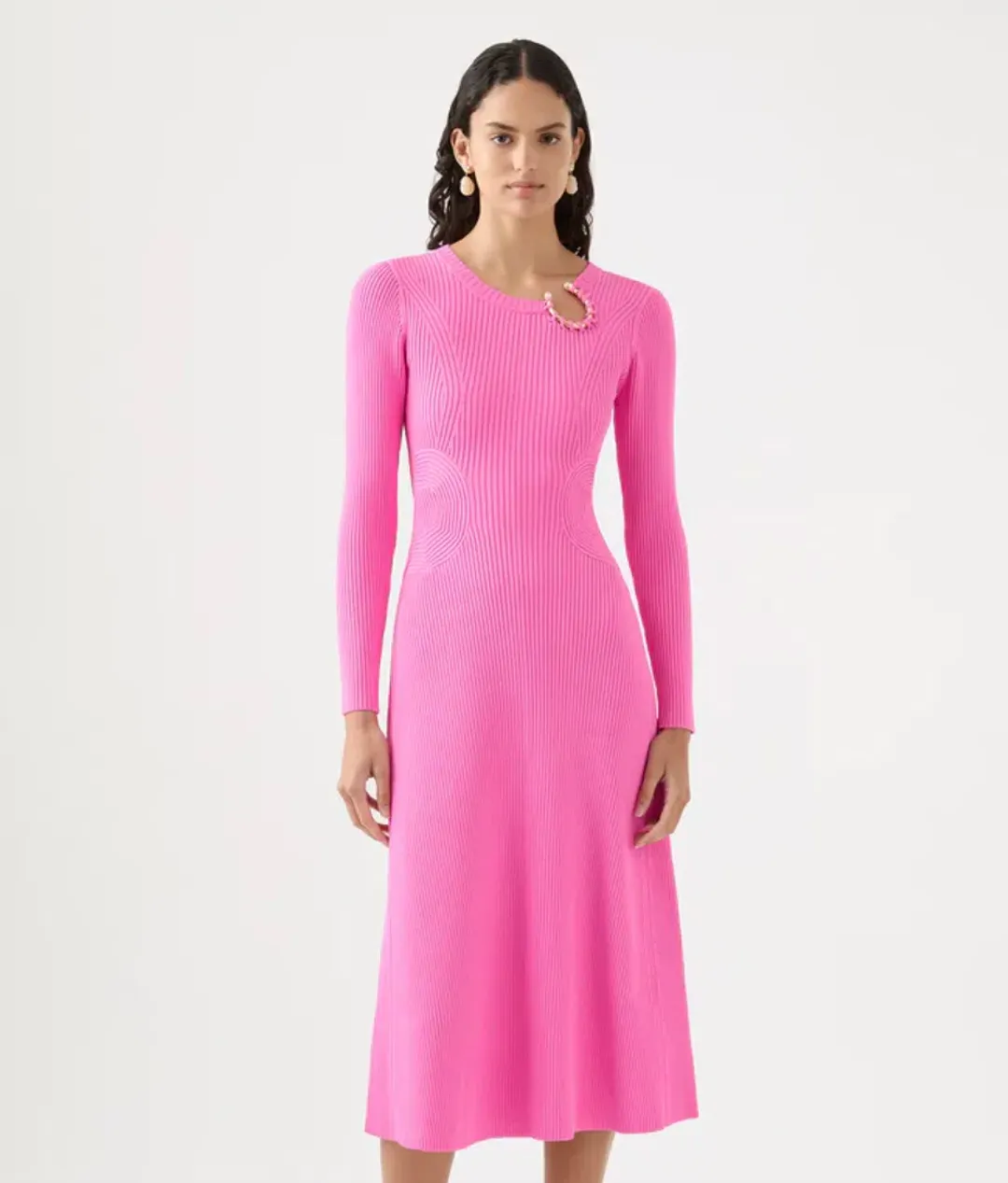 AJE Crescent Knit Midi Dress Pink Size XS/AU 8  for rent on The Volte - main image