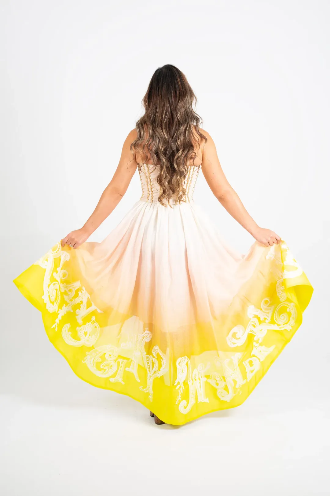 Zimmermann Wonderland Lace Up Midi Dress Sunset Ombre Size 0 / AU 8 for rent on The Volte - main image