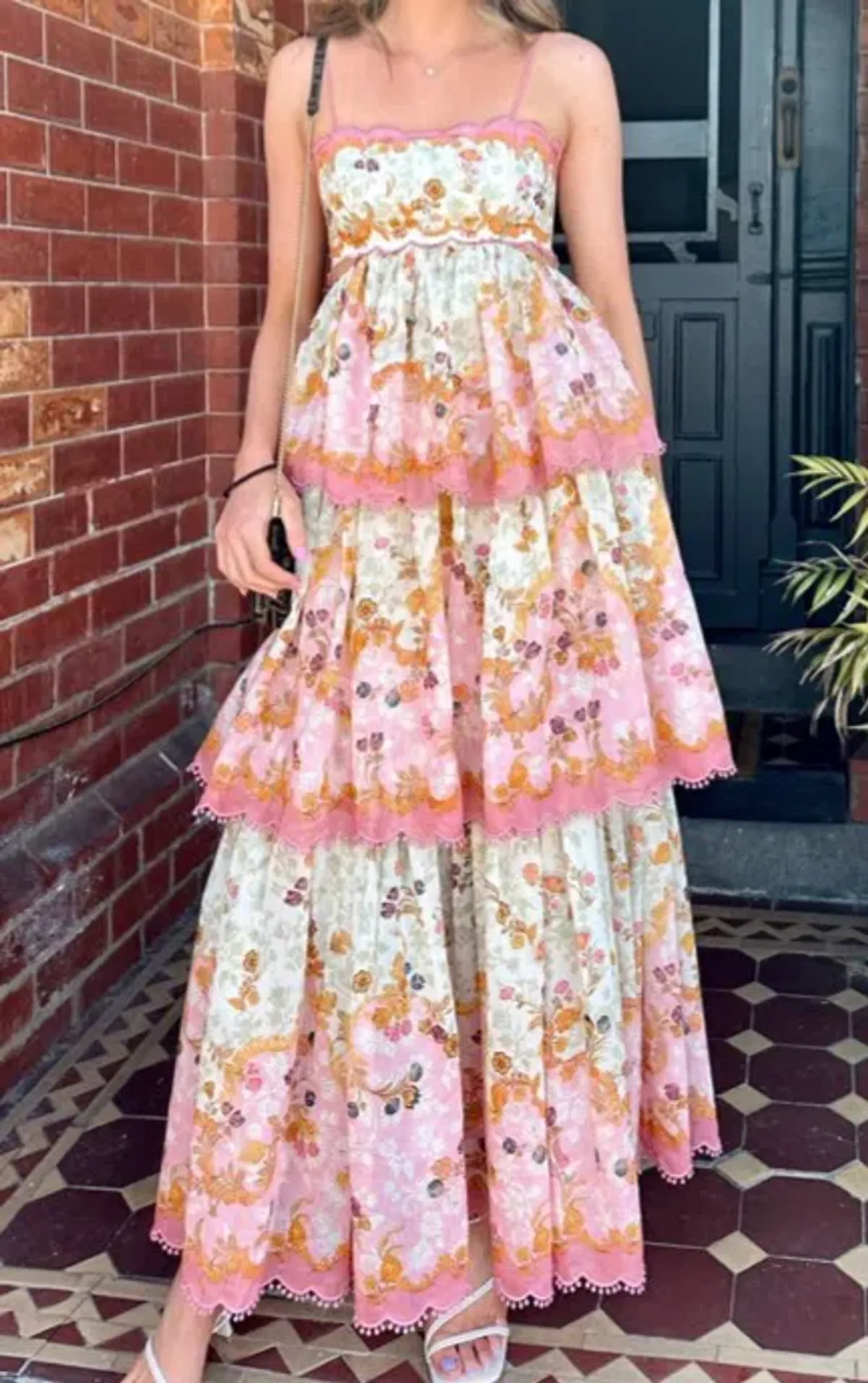 Zimmermann Laurel Frill Midi Dress Floral Cream Size 0 / AU 8 - Image 3