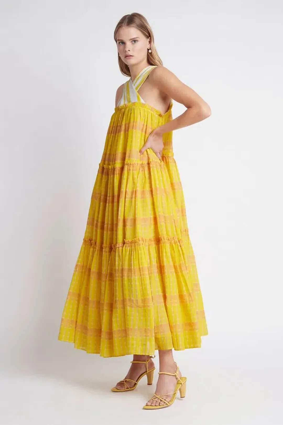 Aje Wilderness Tiered Maxi Dress Yellow Size AU 6 / US 2 for rent on The Volte - main image