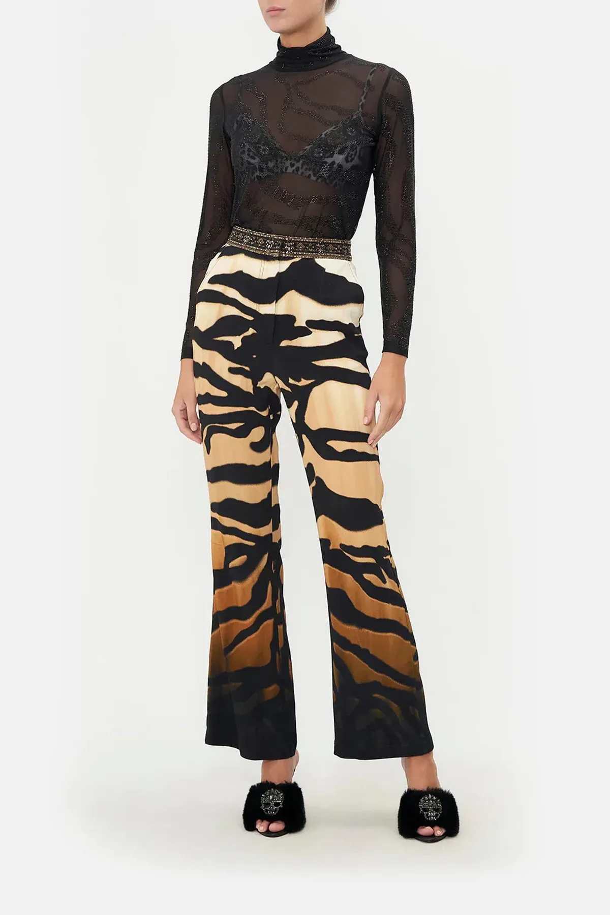 Camilla Jersey Turtleneck Tame My Tiger Black with Camilla Cool For Cats Soft Bra & Camilla Full Length Flared Pant Tame My Tiger (L / AU14) - Image 1