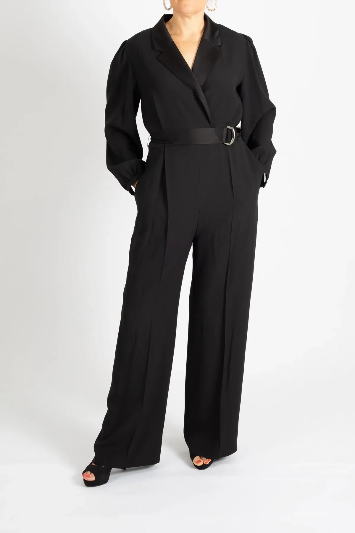 Hugo Boss Tonal Silken Trims Crepe Jumpsuit Black Size 10 - Image 2
