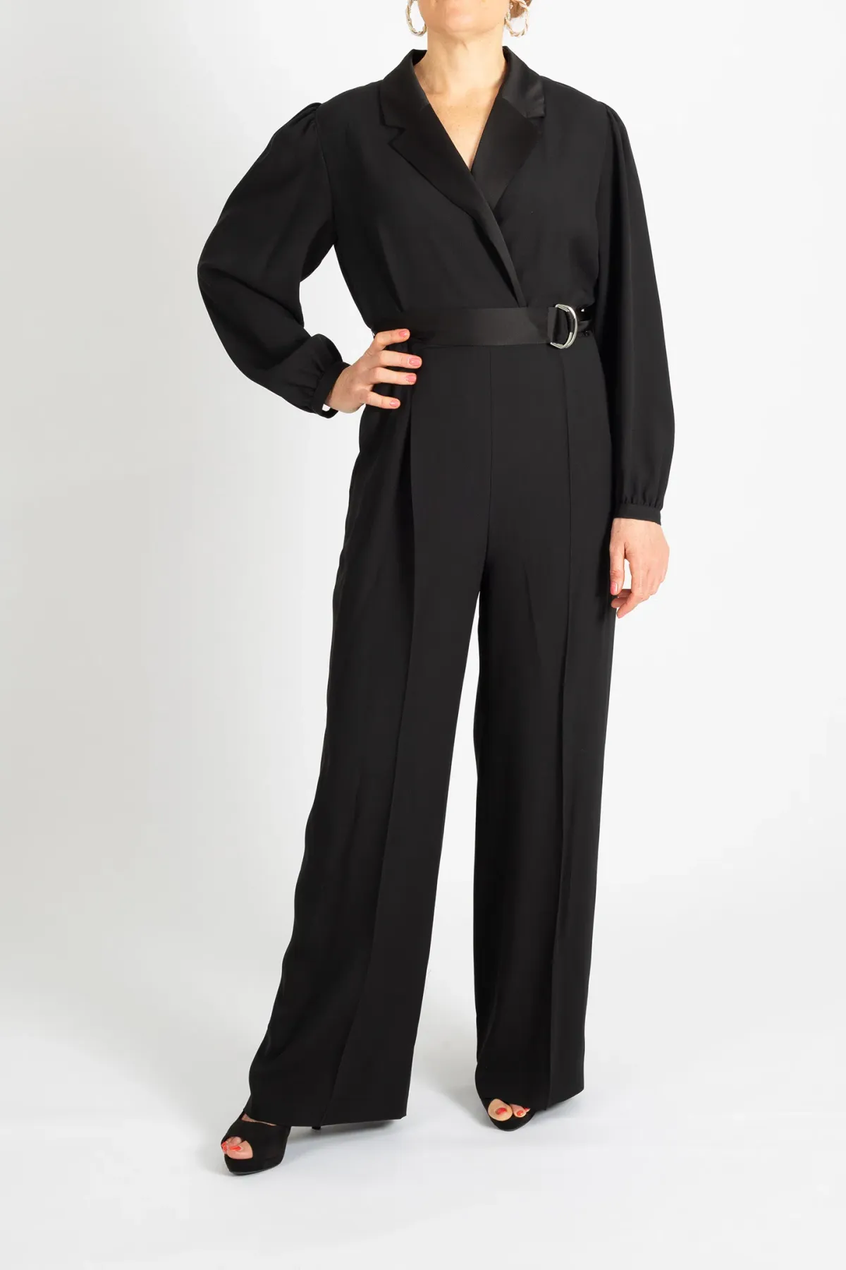 Hugo Boss Tonal Silken Trims Crepe Jumpsuit Black Size 10 - Image 1