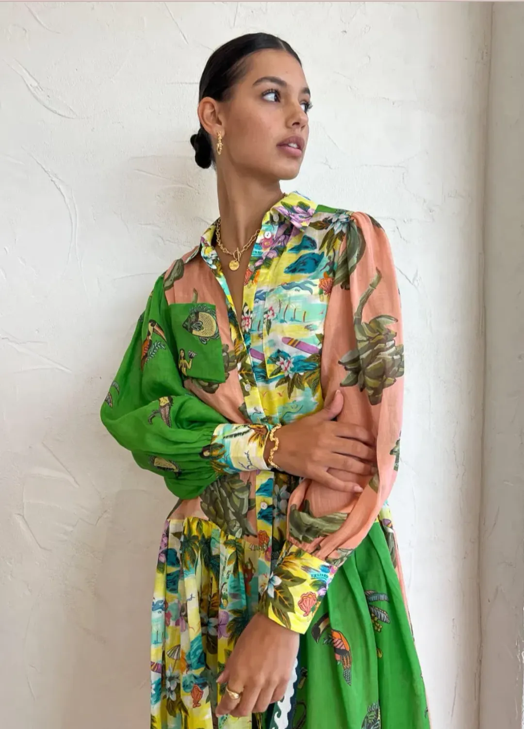 Alemais Holiday Patchwork Shirtdress in Multi Size 14 for rent on The Volte - main image