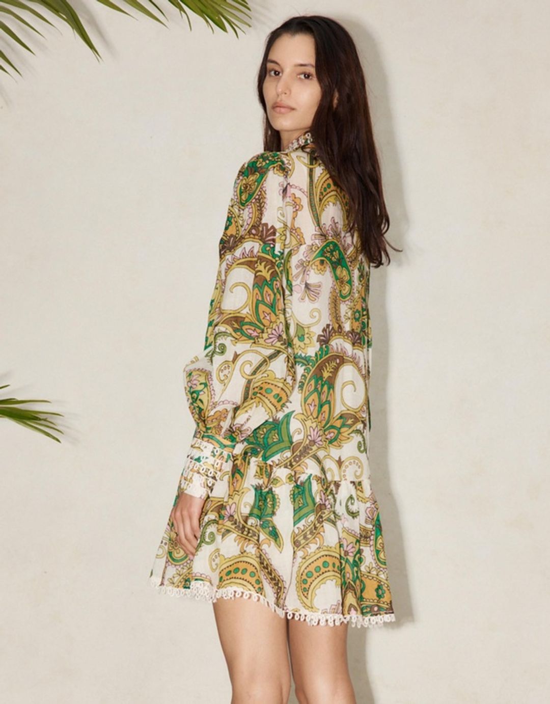 Alemais Octavia Mini Ruffle Dress Linen Long Sleeve Multi Size AU 8 for rent on The Volte - main image