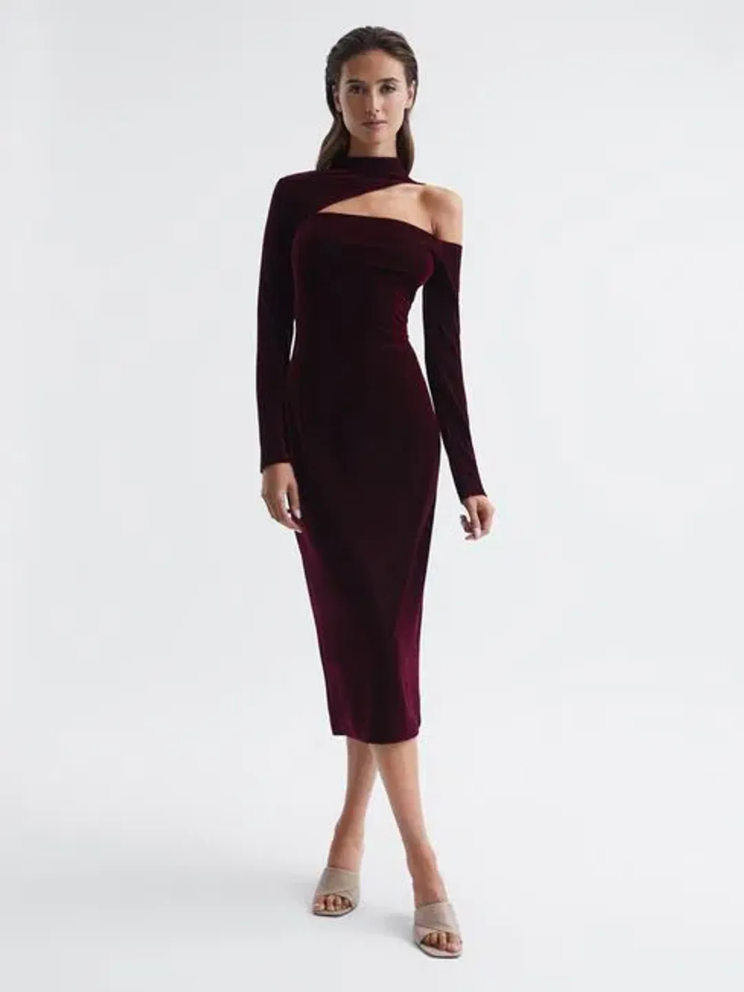 Reiss Tatiana Velvet Cut-out Shoulder Dress Black Size AU 6 for rent on The Volte - main image