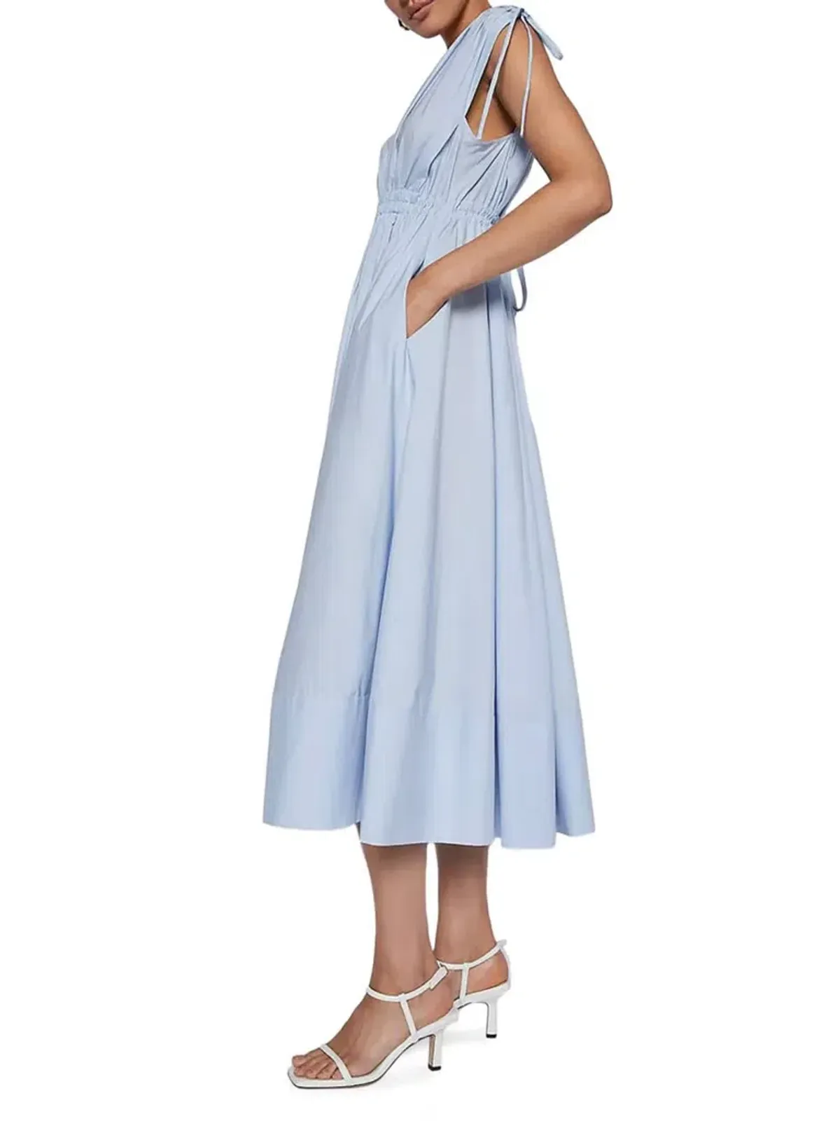 Scanlan Theodore Parachute Cotton Drawstring Midi Dress Light Tinted Blue Size 10 - Image 2