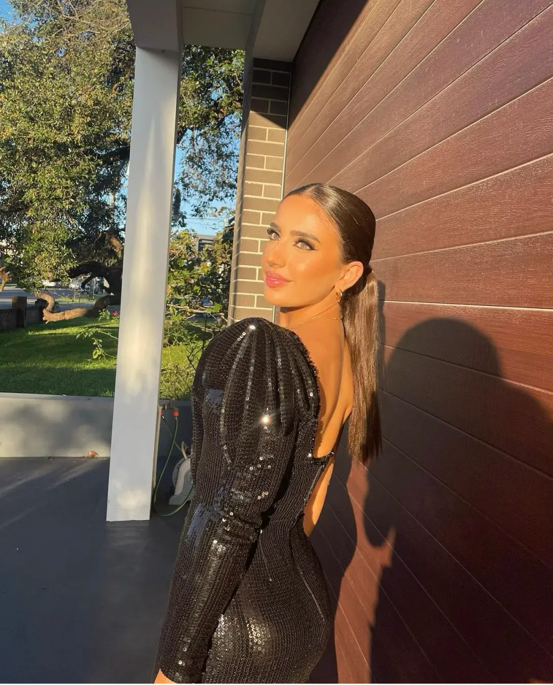 Albina Dyla Gold Couture Black Biker Mini Dress Sequin Size 8 for rent on The Volte - main image