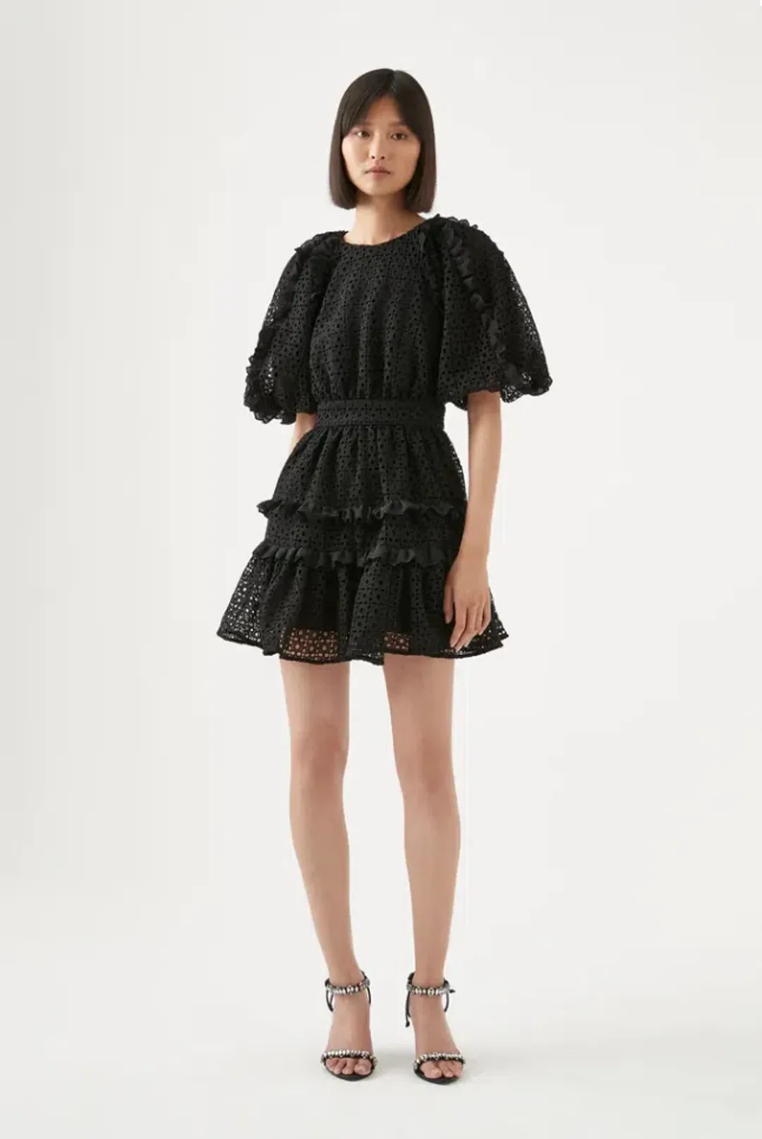 Aje Aveline Broderie Mini Dress Black Size 8 for rent on The Volte - main image