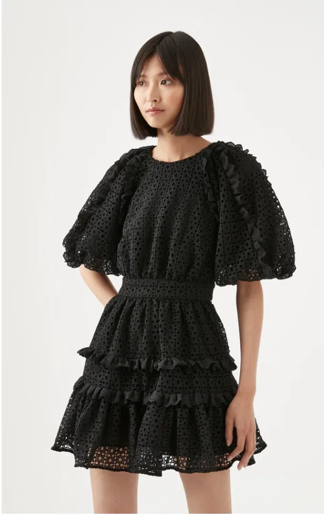 Aje Aveline Broderie Mini Dress Black Size 8 for rent on The Volte - main image