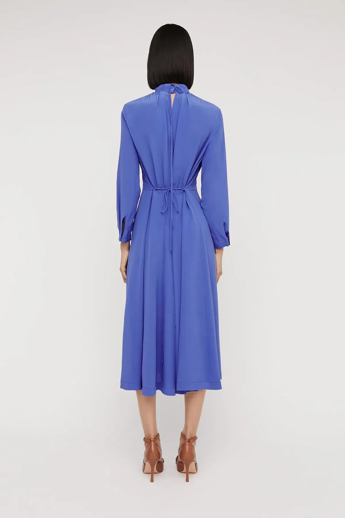 Scanlan Theodore Silk Gather Neck Dress Blue Size 8 - Image 2