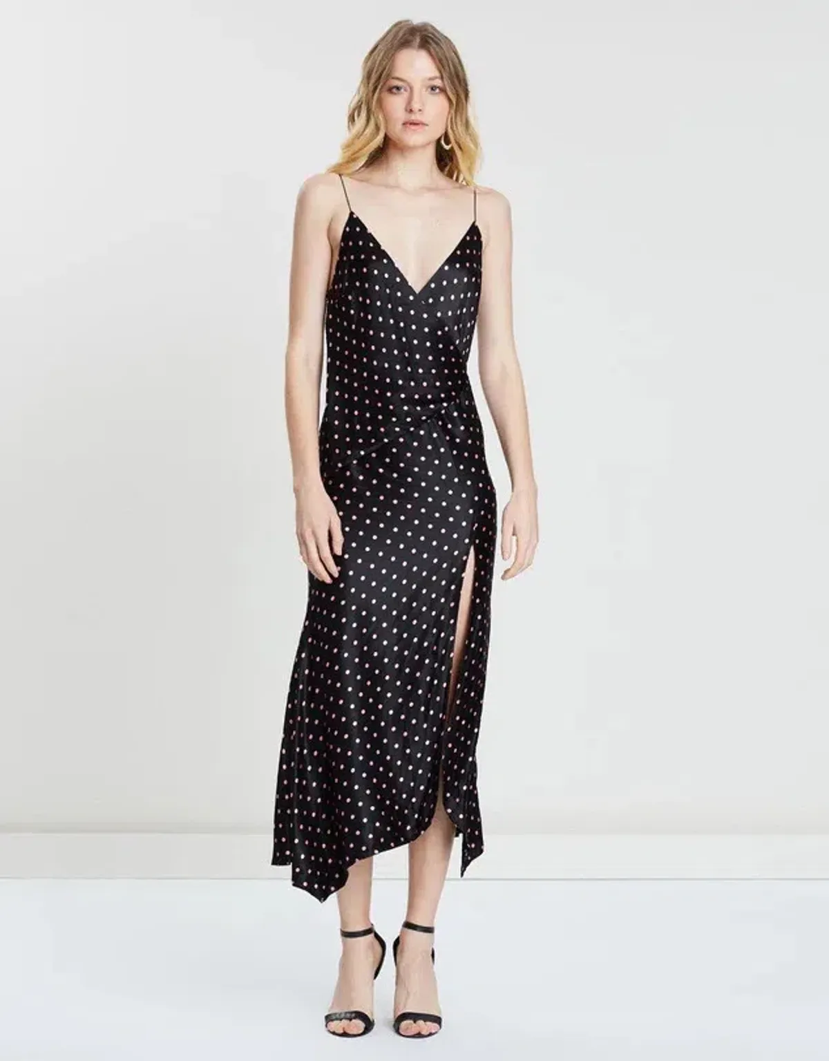 Bec & Bridge Kylie Polka Dot Satin Midi Slip Dress Black AU 6  - Image 1