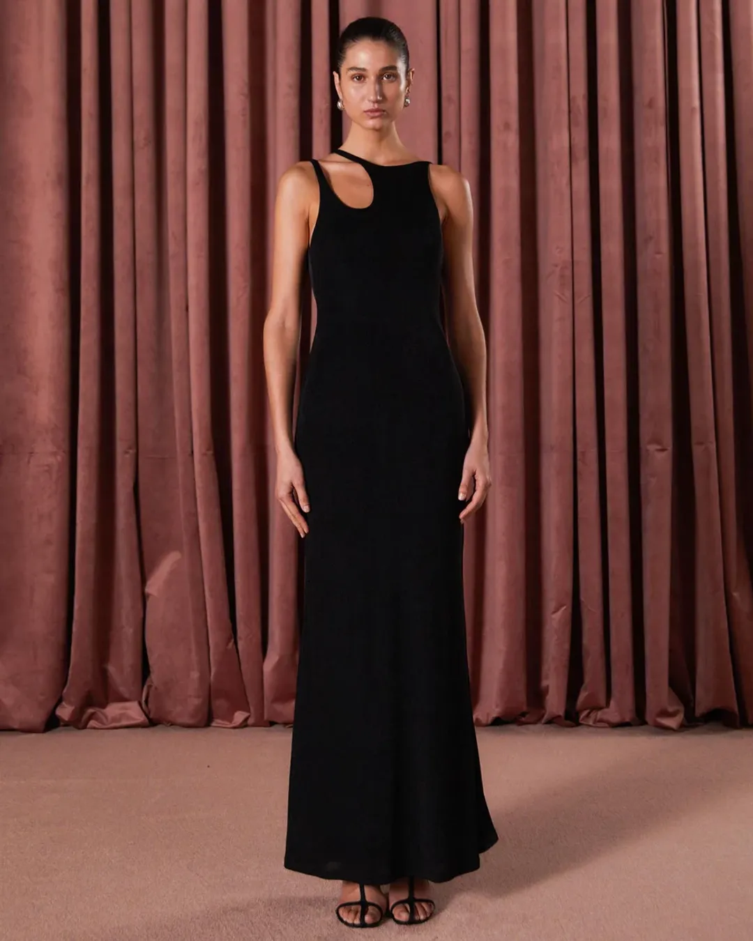 Misha Liliya Slinky Jersey Gown Black Size 10/M for rent on The Volte - main image