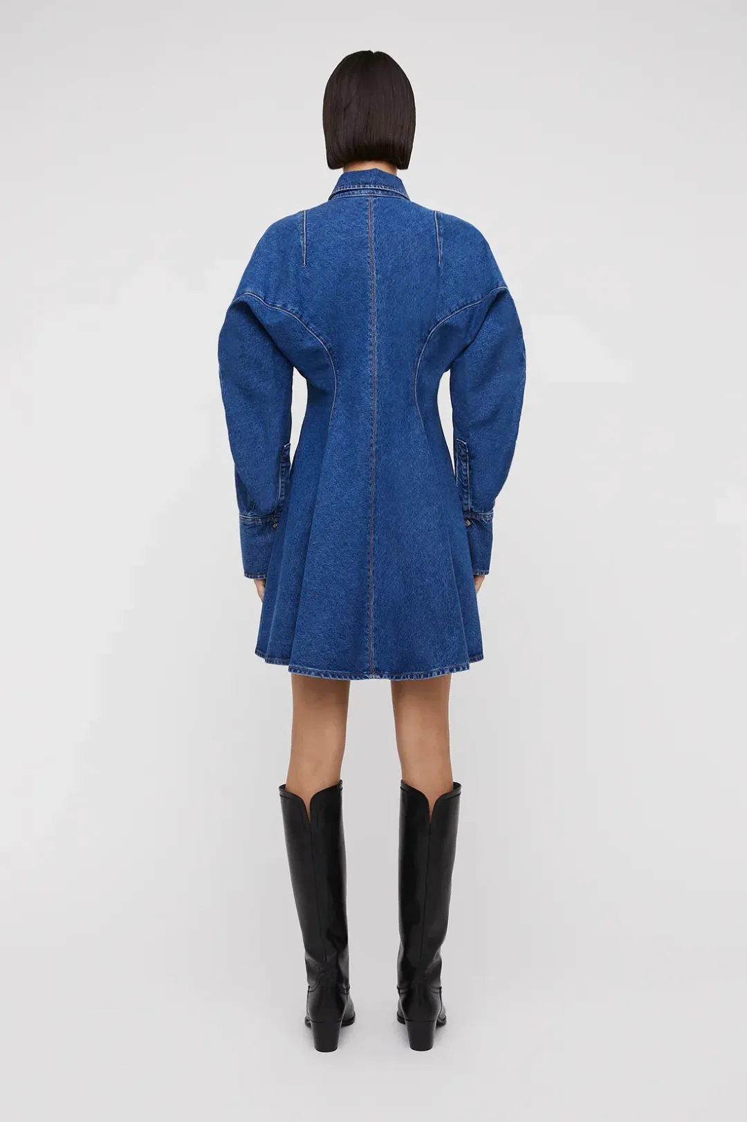 Scanlan Theodore Denim Cocoon Sleeve Mini Dress Blue Size AU 10 for rent on The Volte - main image