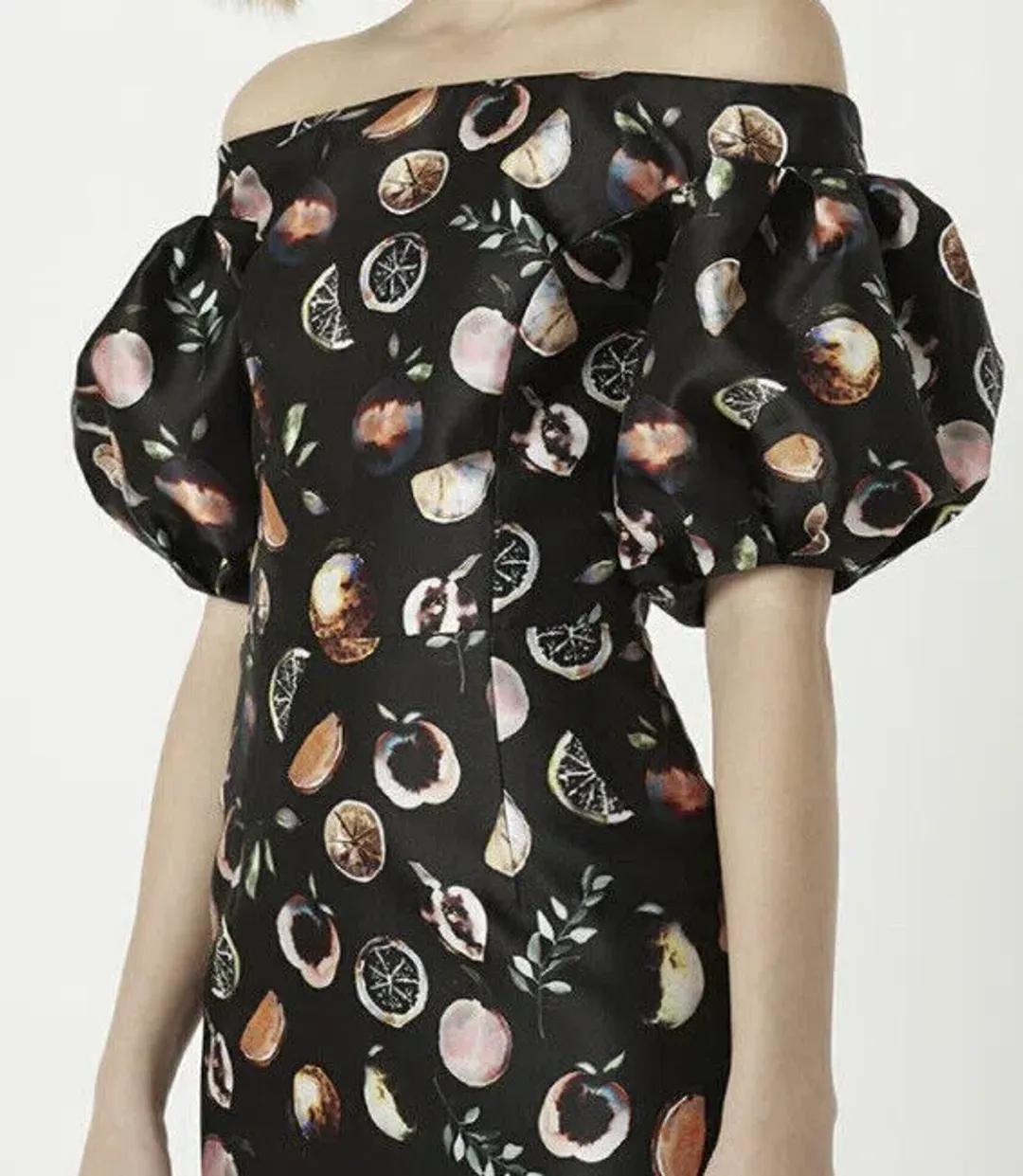 Rebecca Vallance Pranzo Fruit Print Midi Black Size AU 8 for rent on The Volte - main image