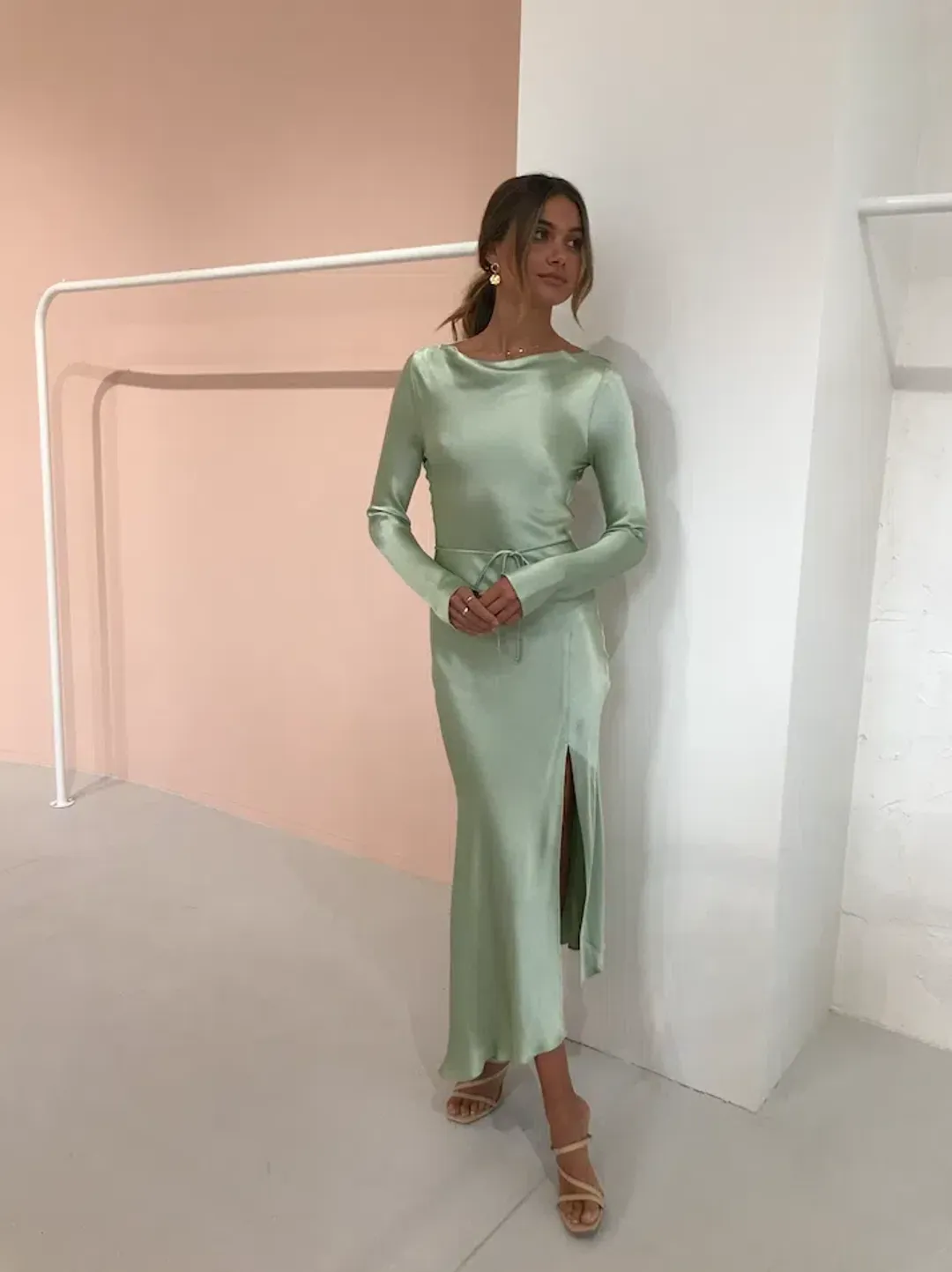 Bec & Bridge Crest Long Sleeve Midi Dress Peppermint Green Size AU 8 for rent on The Volte - main image