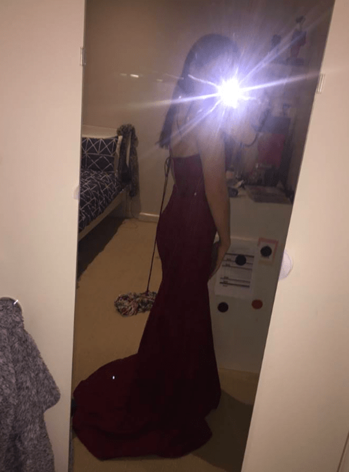 silver fishtail chantilly lace gown deep red - Image 3