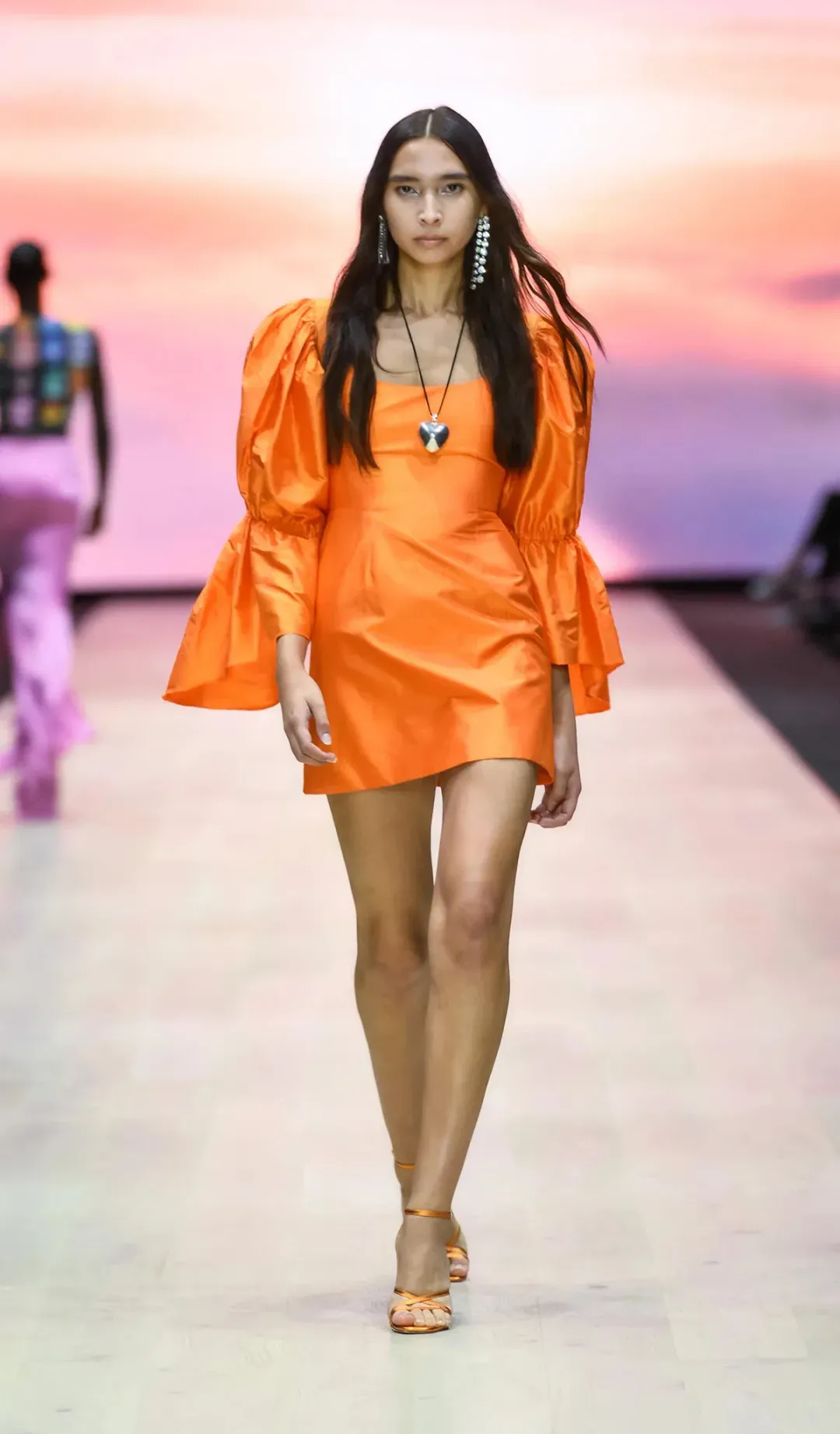 Van Der Kooij Neve Volume Sleeve Micro Mini Dress Orange Size 3 / AU 12  for rent on The Volte - main image