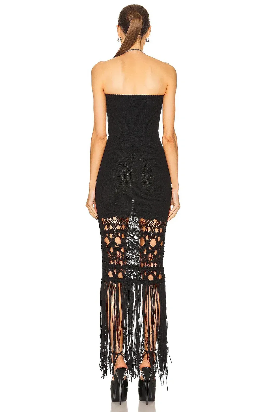 Christopher Esber Strapless Fringe Dress Black Size 8  for rent on The Volte - main image