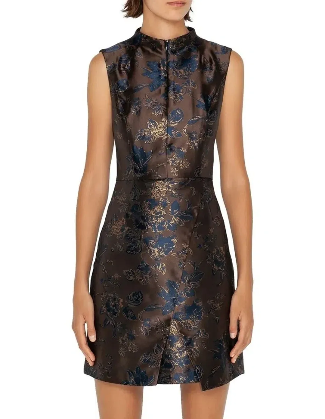 Cue Rose Jacquard Funnel Neck Dress Mocha Size 6 for rent on The Volte - main image