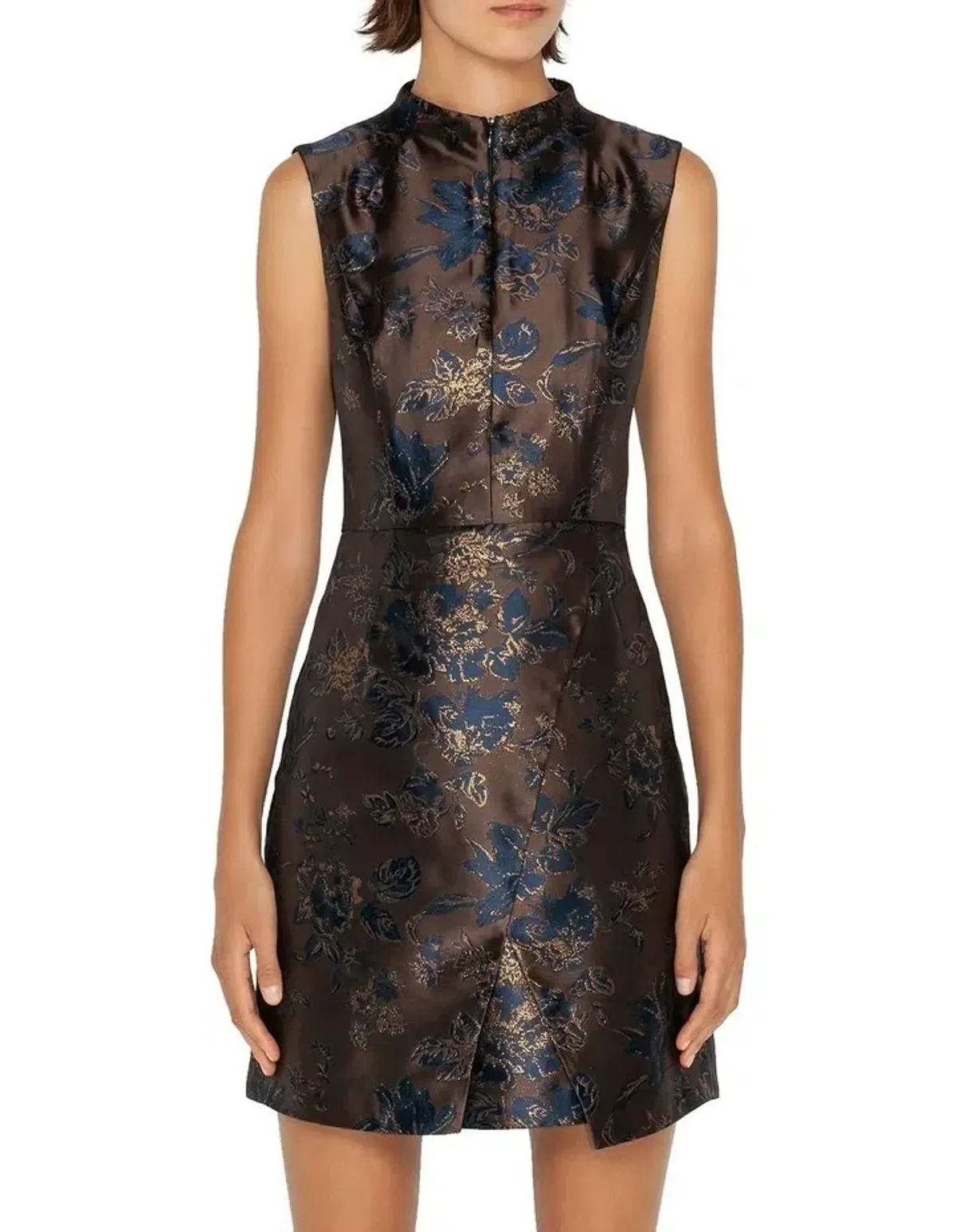 Cue Rose Jacquard Funnel Neck Dress Mocha Size 6 - Image 3