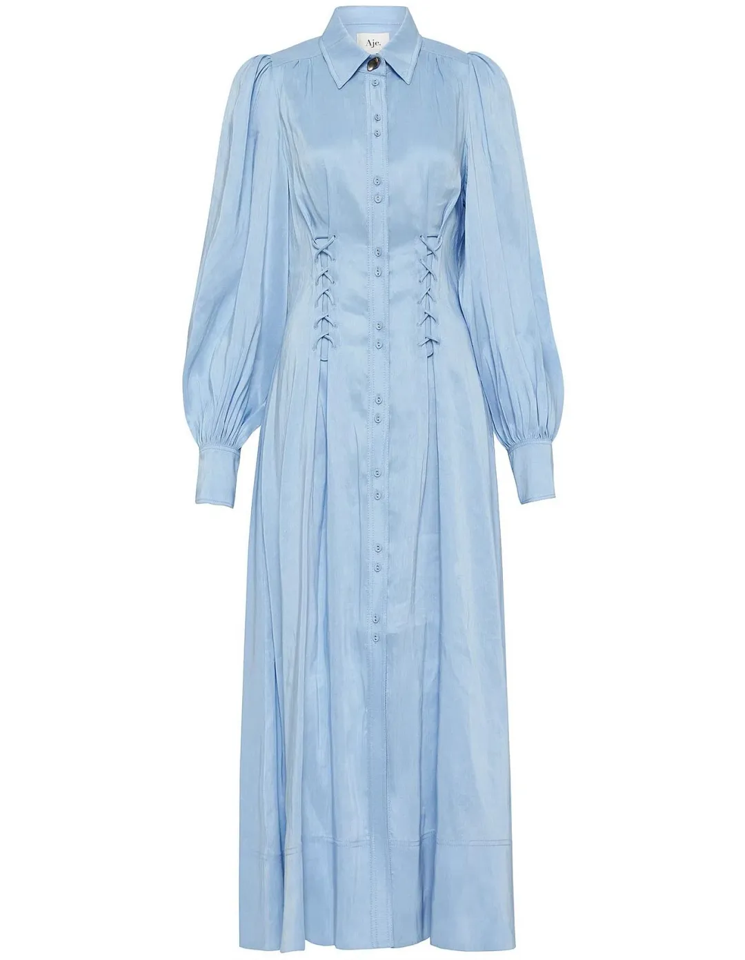 Aje Ephemera Lace Up Shirt Dress in Powder Blue Size 12 for rent on The Volte - main image